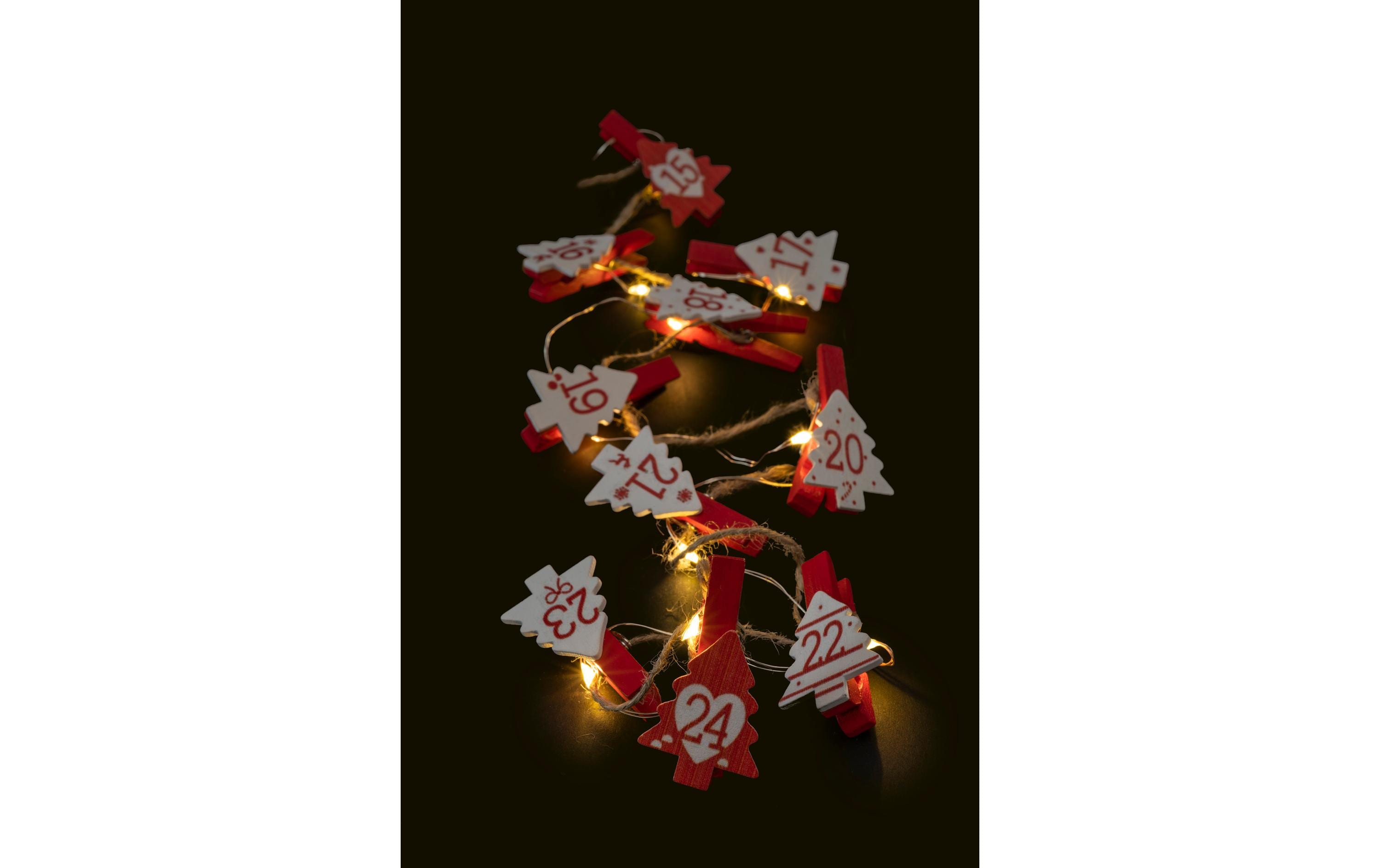 STT Adventskalender Clips Christmas Trees, 25 LEDs, 1.8 m, Rot