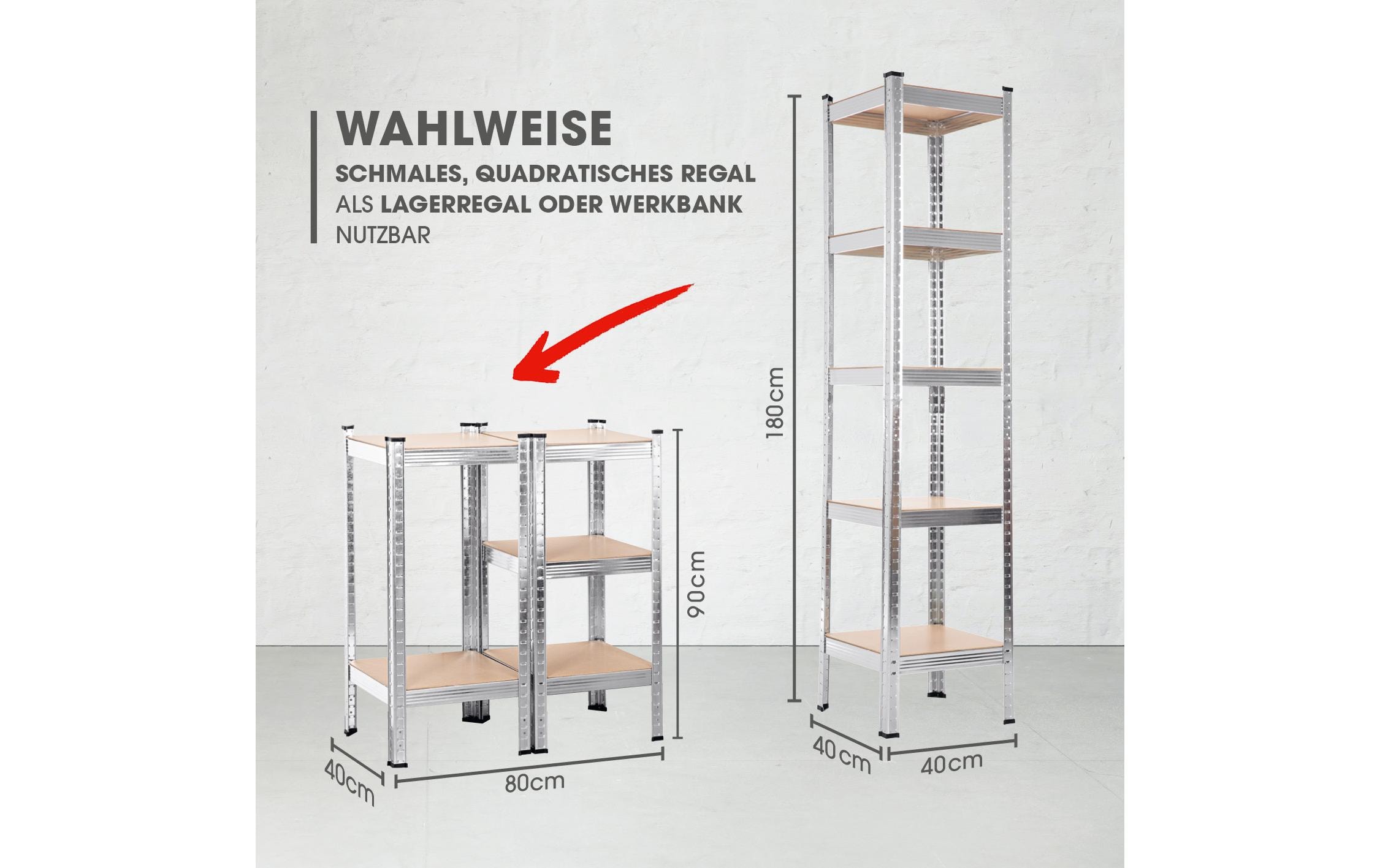 EASYmaxx Schwerlastregal 180 x 40 x 40 cm