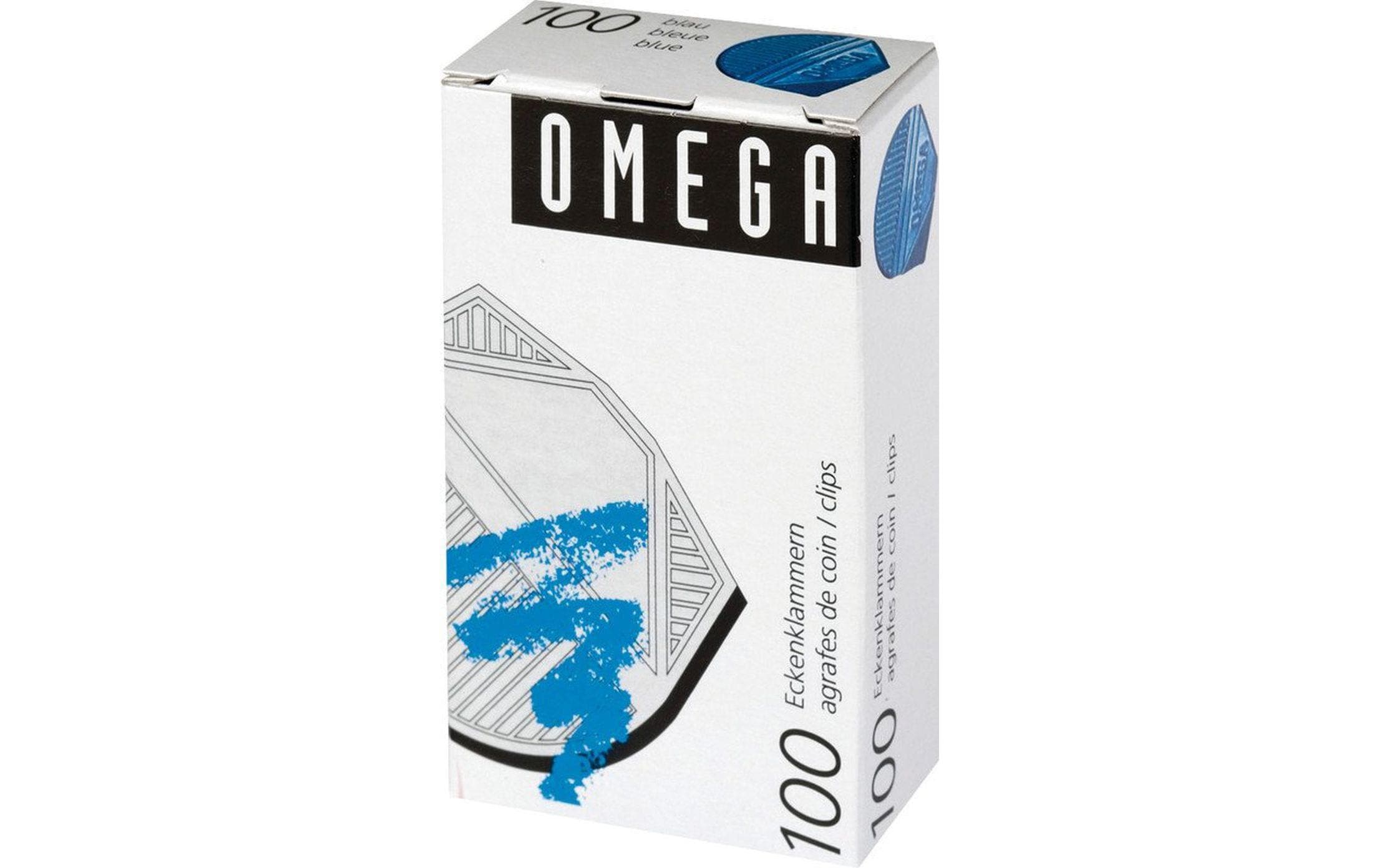 Omega Eckenklammer 100 Stück, Blau metallic