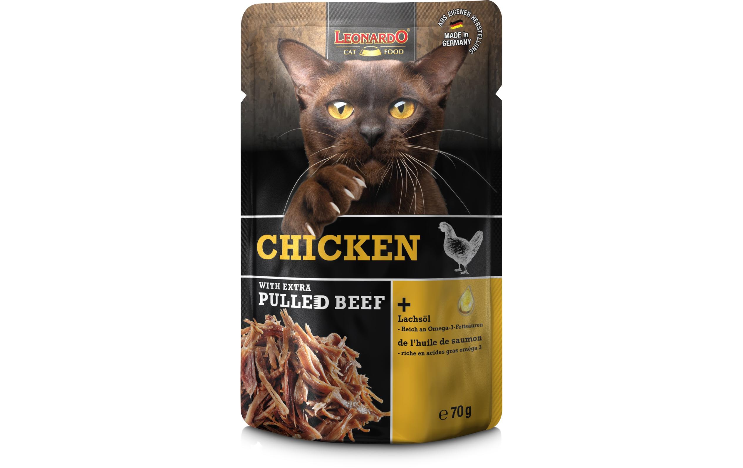 Leonardo Cat Food Nassfutter Huhn & Pulled Beef, 70 g