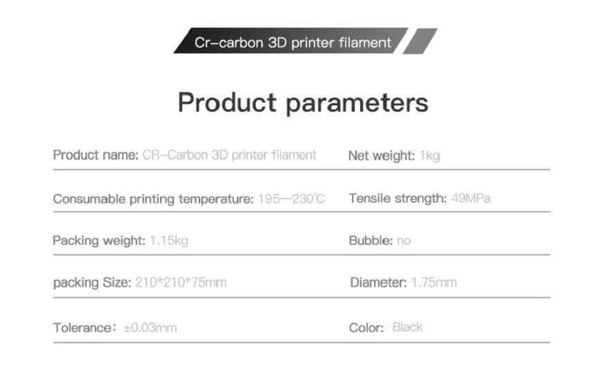 Creality Filament CR-PLA, Carbon, Schwarz, 1.75 mm, 1 kg