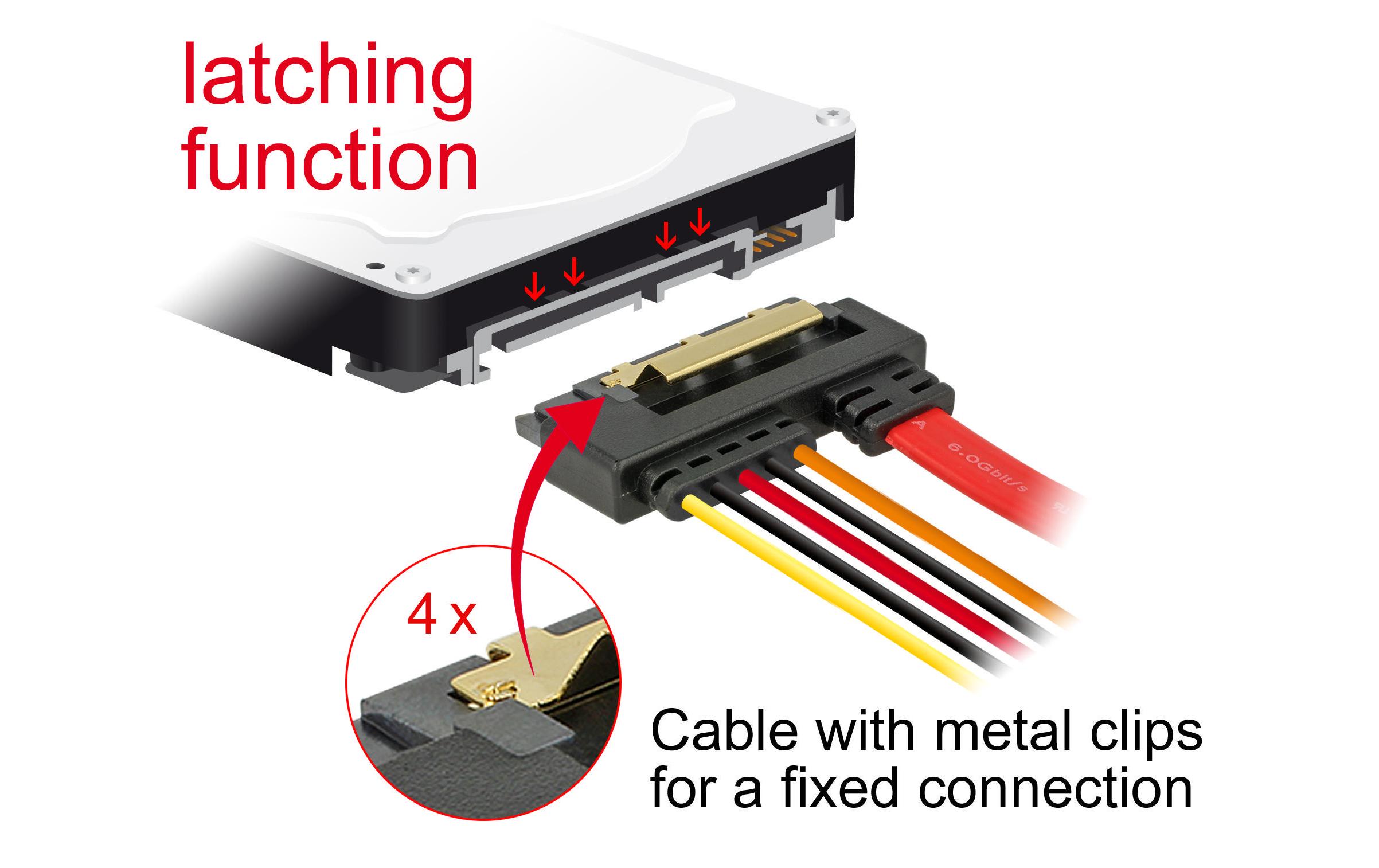 Delock SATA3-Kombikabel gewinkelt, SATA Strom, 30 cm