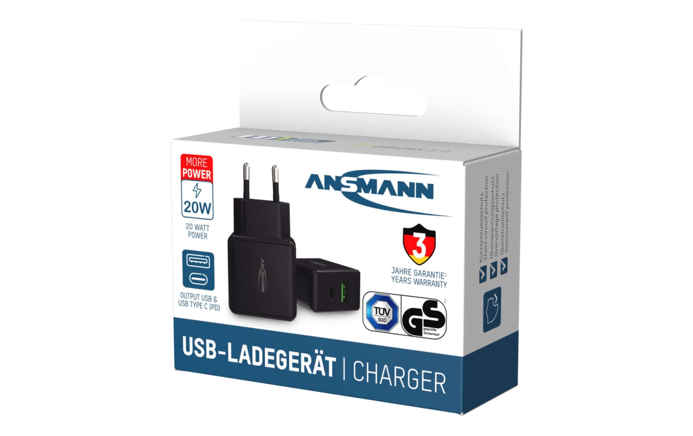 Ansmann USB-Wandladegerät Home Charger HC218PD, 18 W, Schwarz