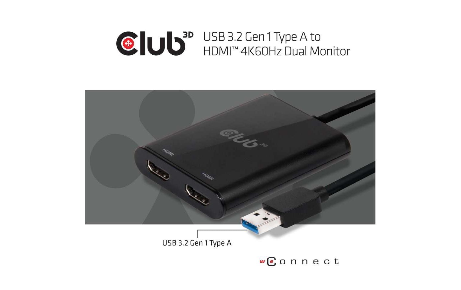 Club 3D Adapter USB Typ-A 3.1 - 2x HDMI 2.0