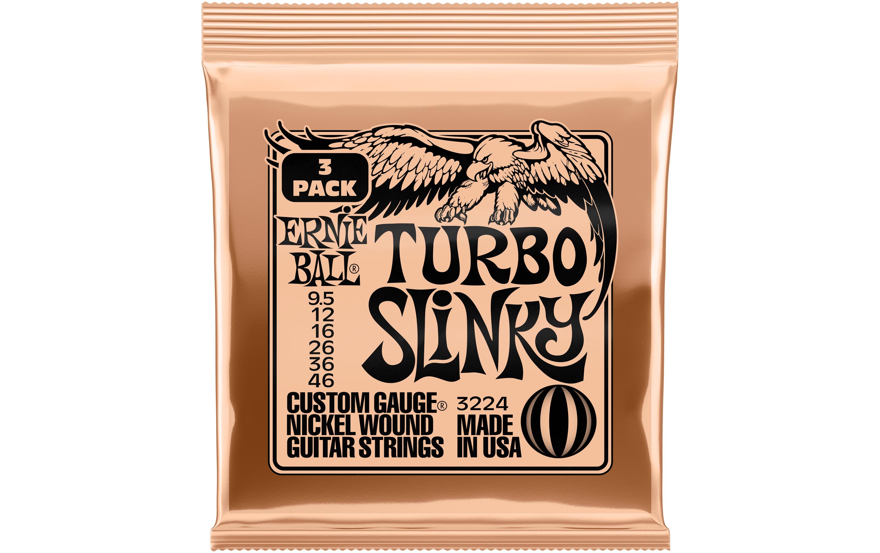 Ernie Ball Gitarrensaiten 3224 Turbo Slinky – 9.5-46, 3er Pack