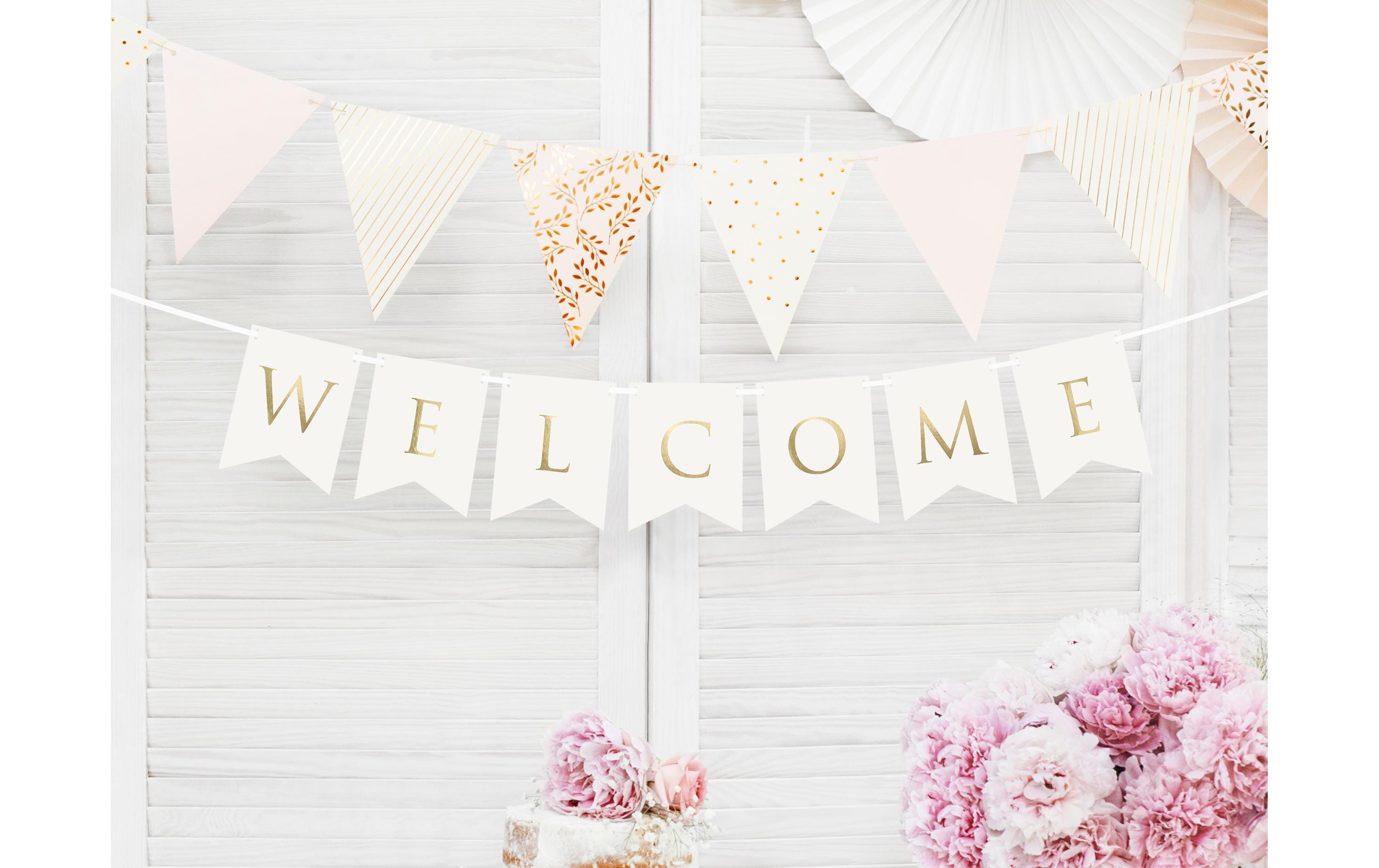 Partydeco Girlande Welcome 15 x 95 cm, Weiss/Gold