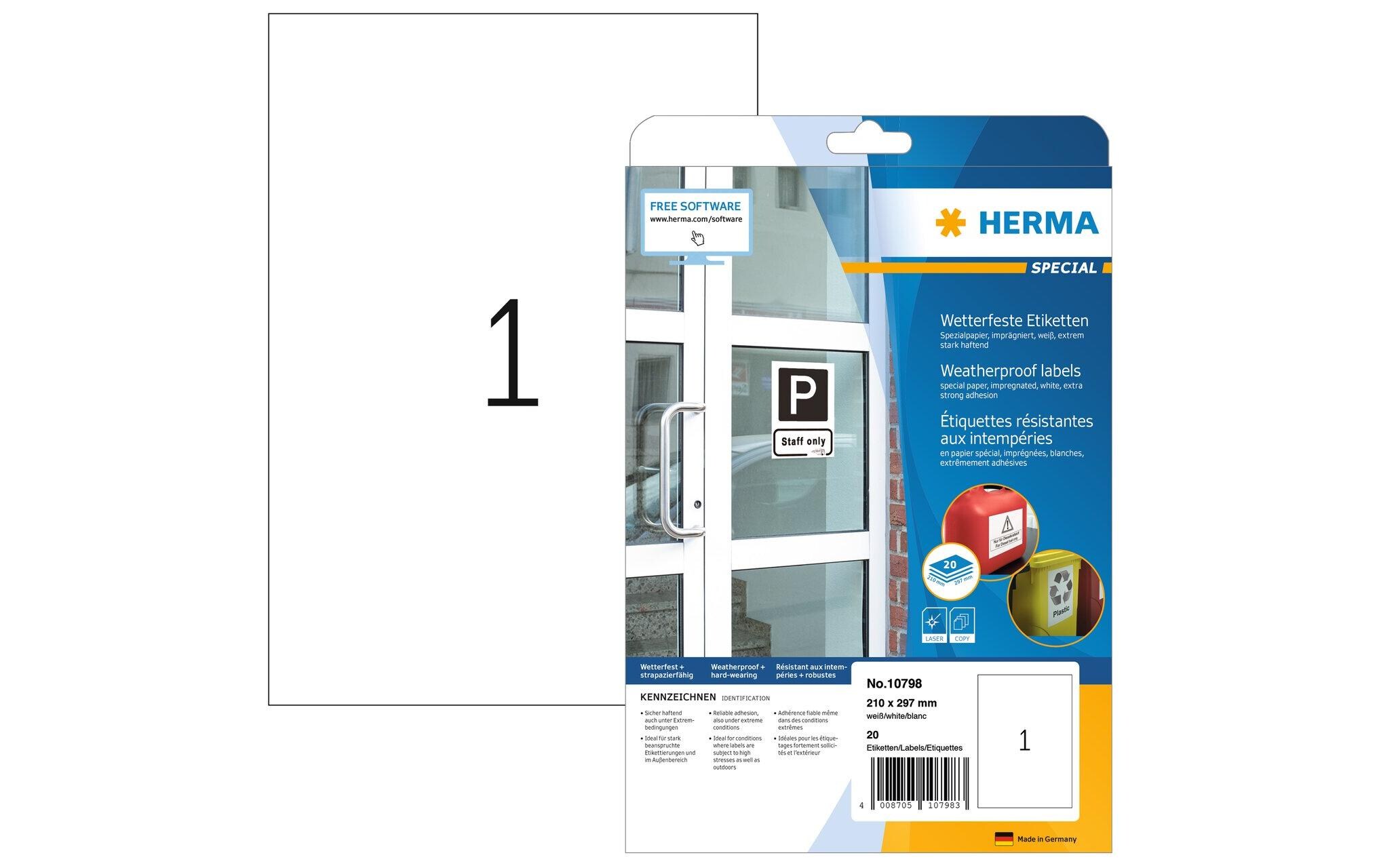 HERMA Outdoor-Etiketten 210 x 297 mm, 20 Blatt