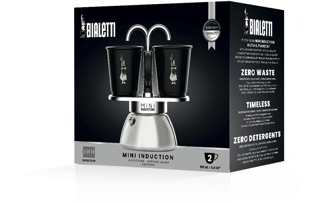 Bialetti Espressokocher Mini Express Induktion 2 Tassen, Schwarz