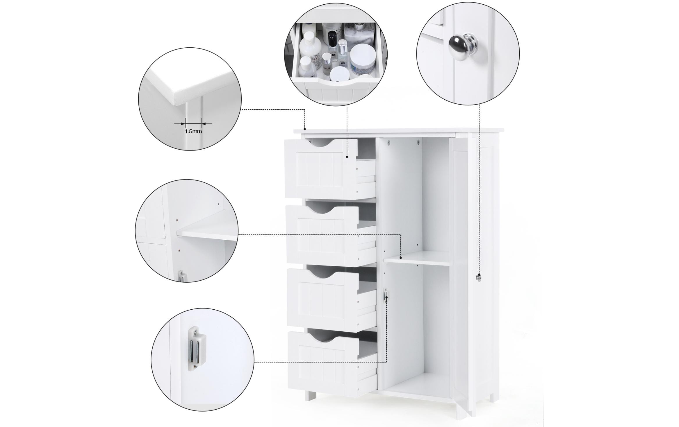 VASAGLE Kommode 55 x 81 cm, Weiss