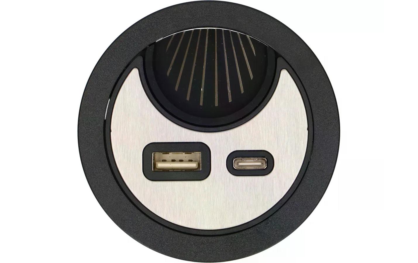 Max Hauri USB-Ladesteckdose USB A+C mit Kabeldurchführung, Silber