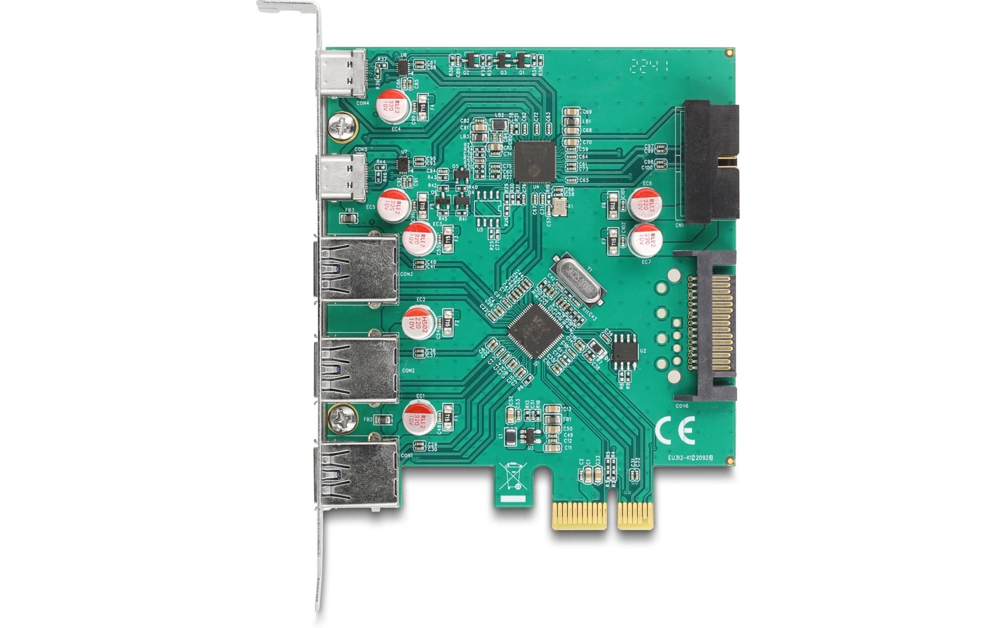 Delock PCI-Express-Karte 3x USB-A 3.0 / 2x USB-C 3.0