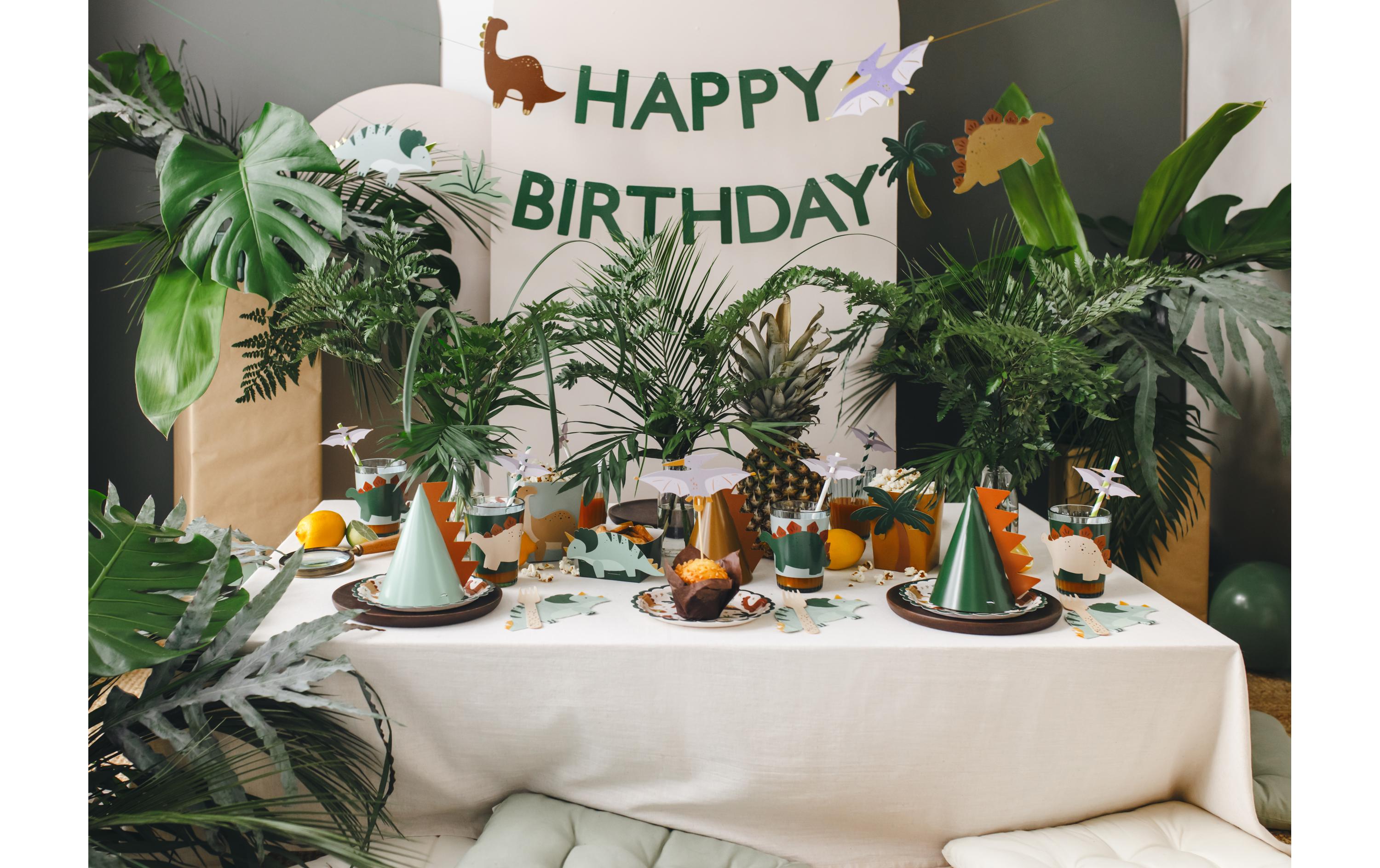 Partydeco Girlande Happy Birthday Dino 3 m, Mehrfarbig