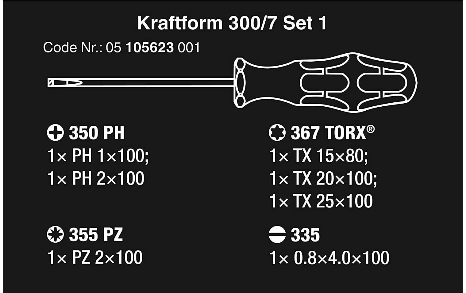 Wera Schraubenzieher-Set Kraftform Plus 300/7 Set 1, 7-teilig