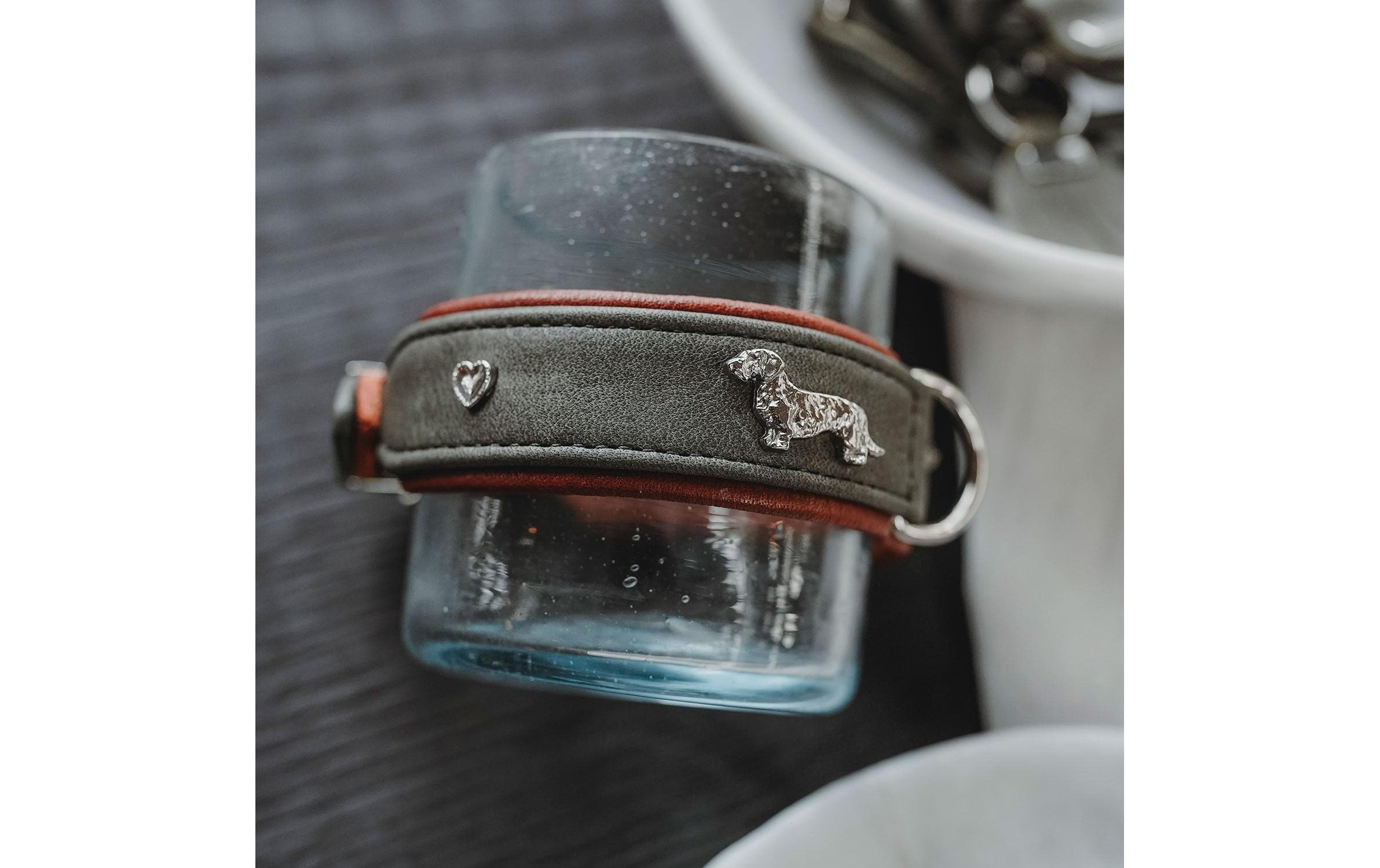 Hunter Teckel-Halsband München 37/XS-S, Rindsleder, Grün/Cognac