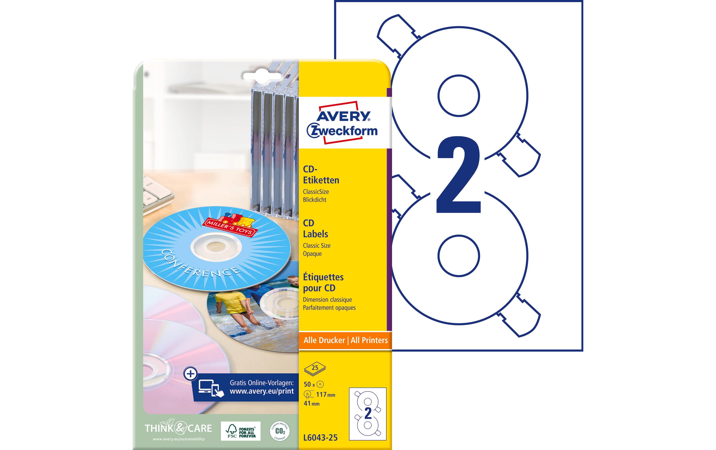 Avery Zweckform CD-Etiketten L6043 Ø 117 mm