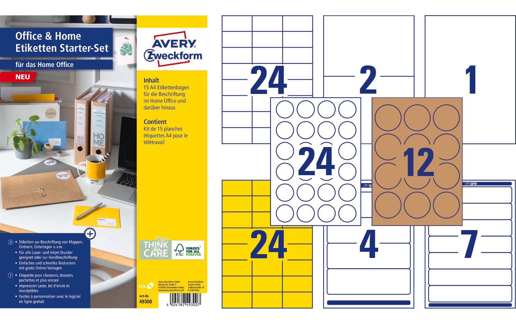 Avery Zweckform Universal-Etiketten Starter Set 15 A4 Blatt