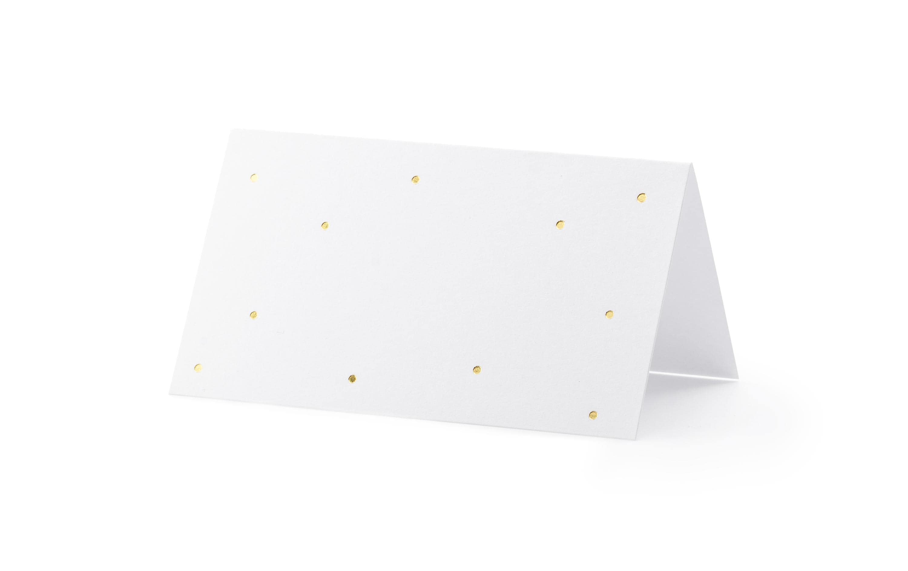 Partydeco Tischkarte Punkte 9.5 x 5.5 cm, 10 Stück, Weiss/Gold