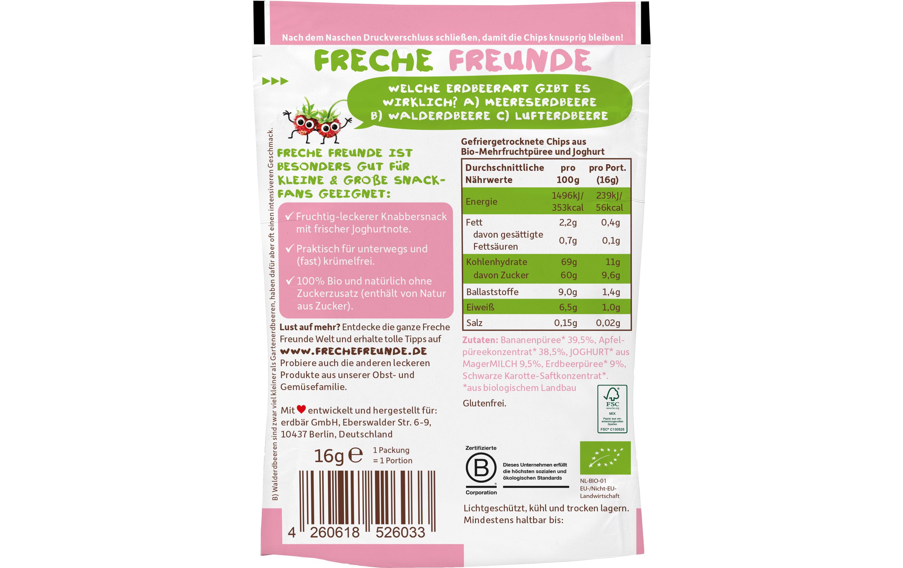 Freche Freunde Knabberspass Smoothie Chips Banane, Apfel, Erdbeere 16 g