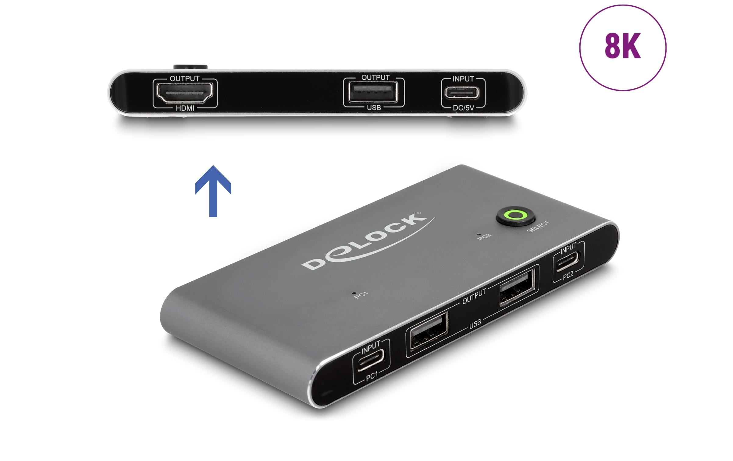 Delock KVM Switch USB-C zu HDMI 8K 60 Hz mit USB 2.0