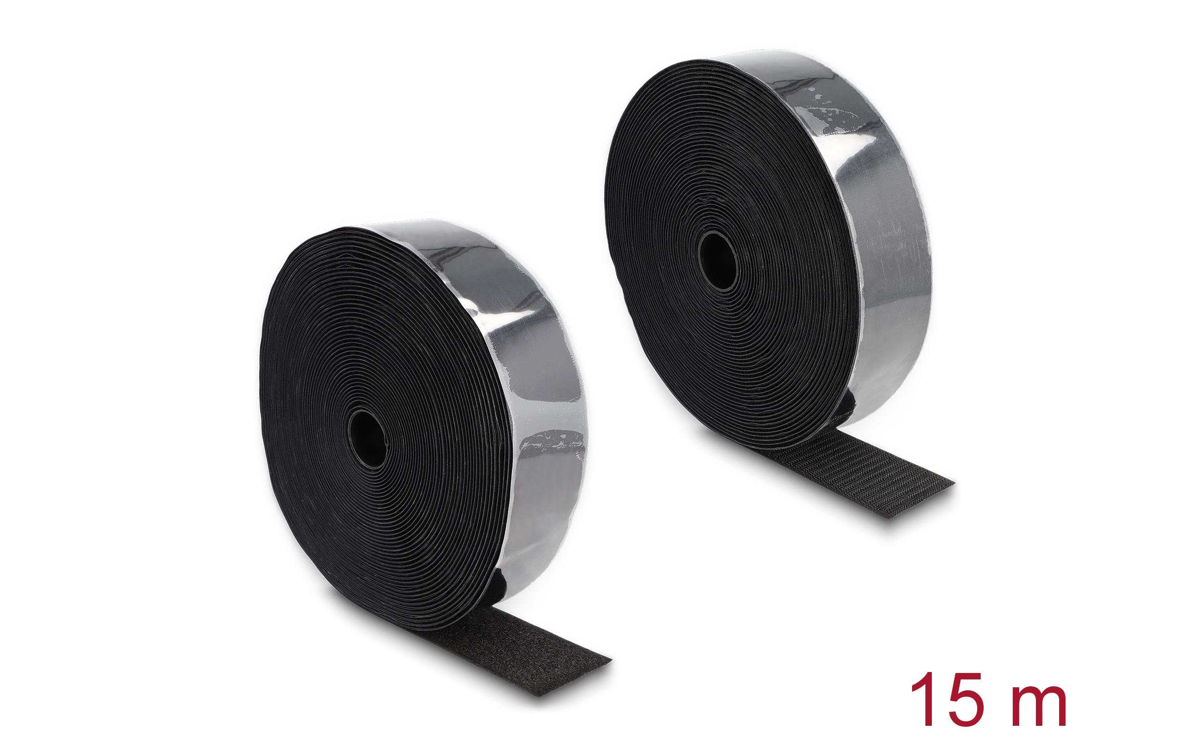 Delock Klettband 15m x 50mm Strapazierfähig Schwarz