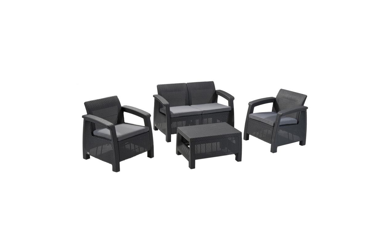 AlliBERT Corfu Lounge Wicker Set, Graphit, inkl. Kissen