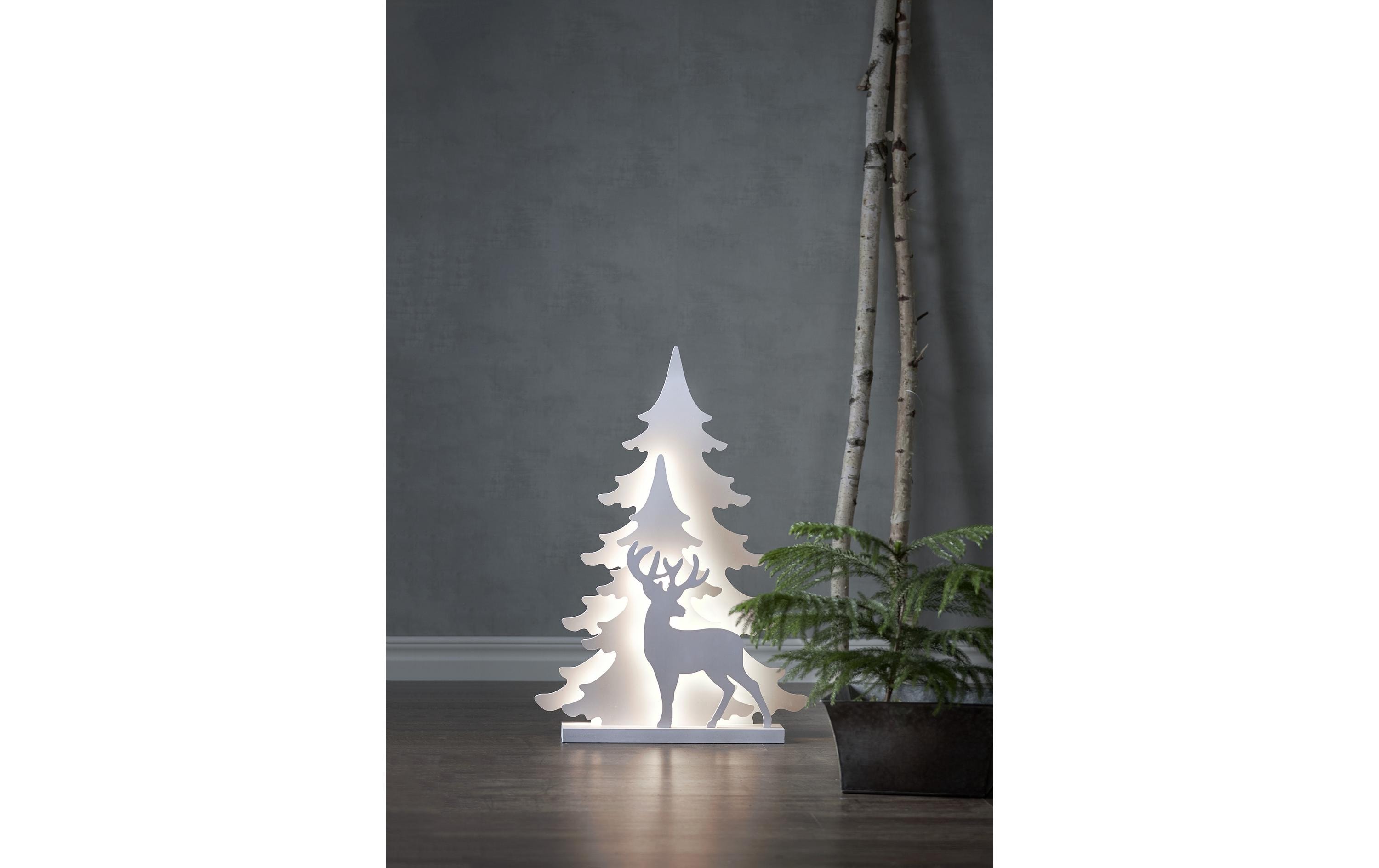 Star Trading Tischdeko Grandy 70 cm, 36 LED, Holz, Weiss