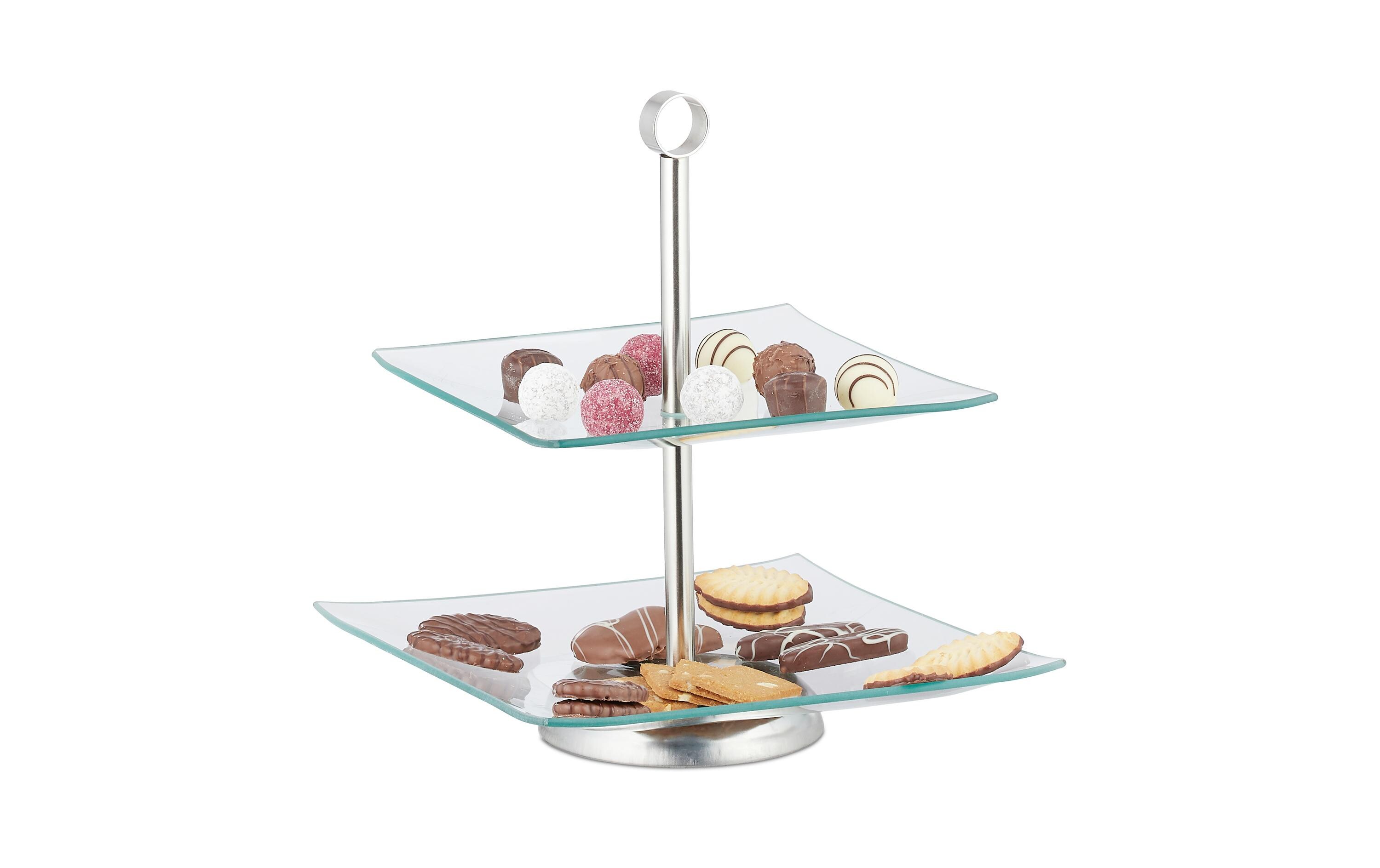 relaxdays Etagere eckig, 2-stufig, Silber/Transparent