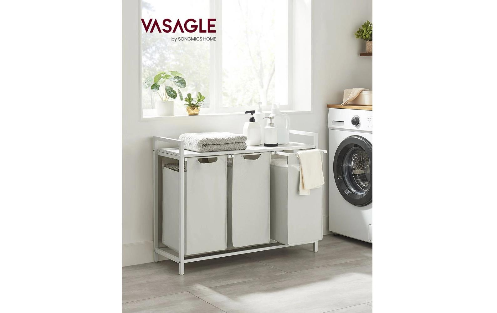 VASAGLE Wäschekorb mit Ablage 3 x 38 l, Weiss