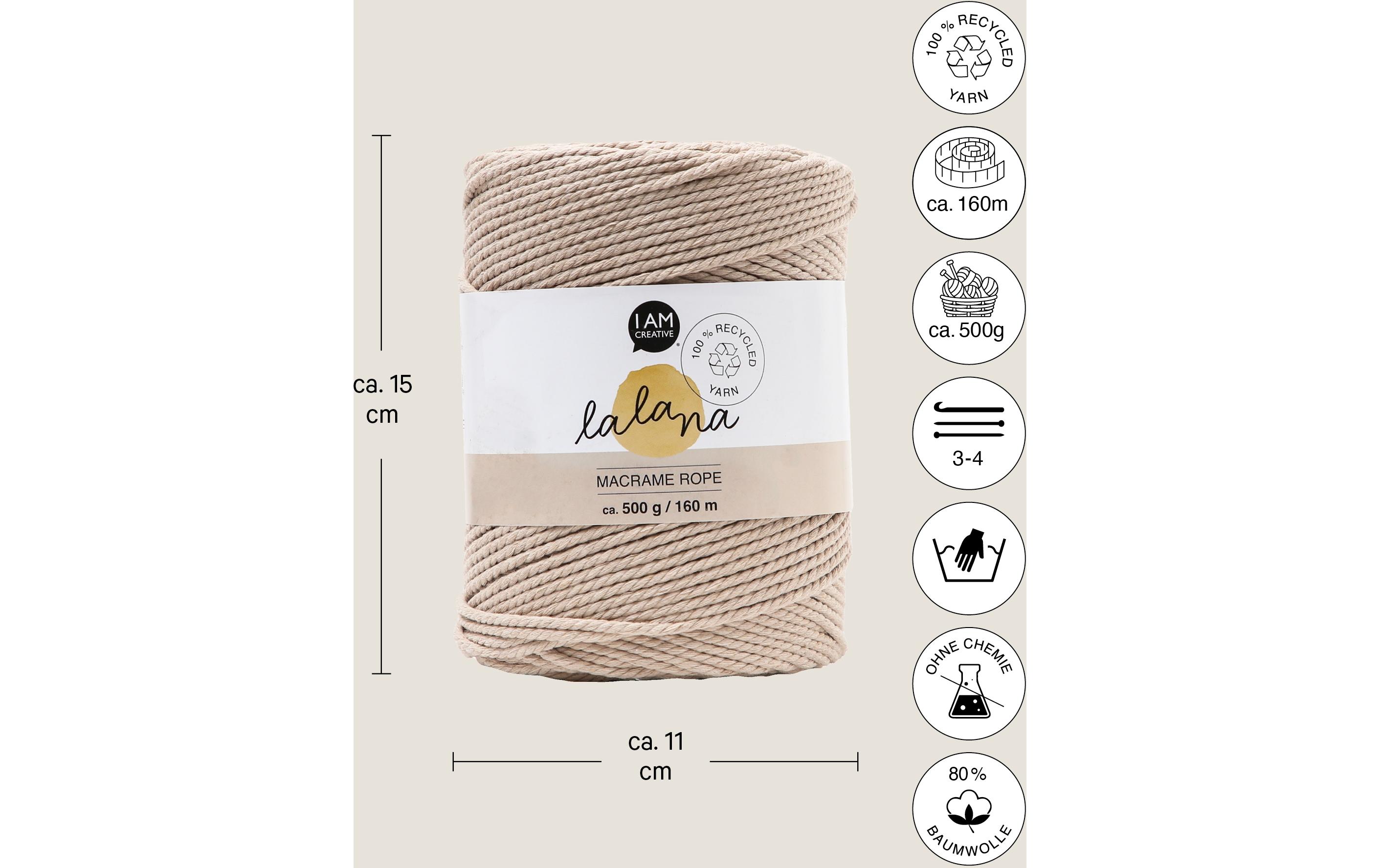 lalana Wolle Macrame rope 2 mm, 500g, Beige