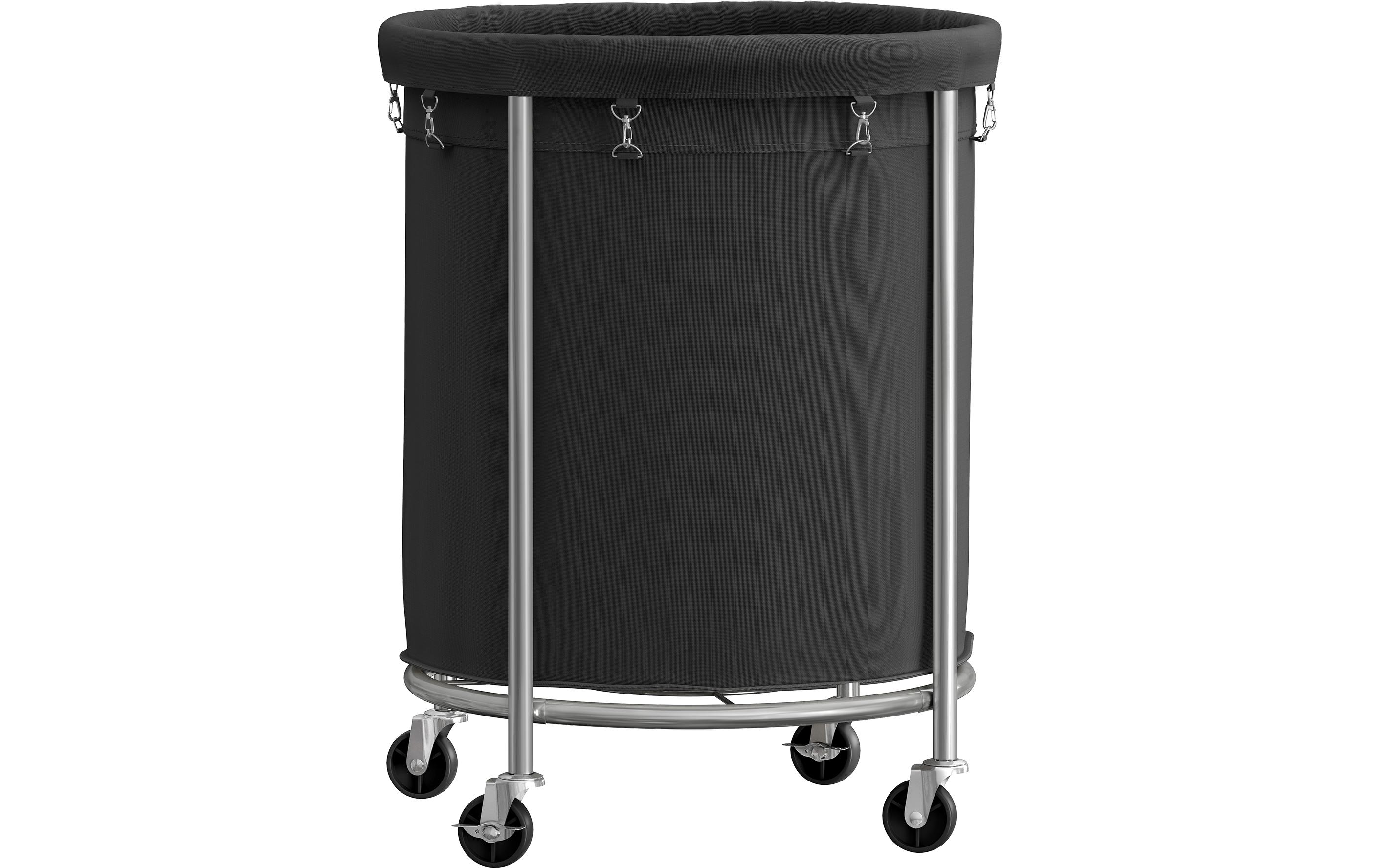 Songmics Wäschekorb auf Rollen 48 l, Schwarz/Silber