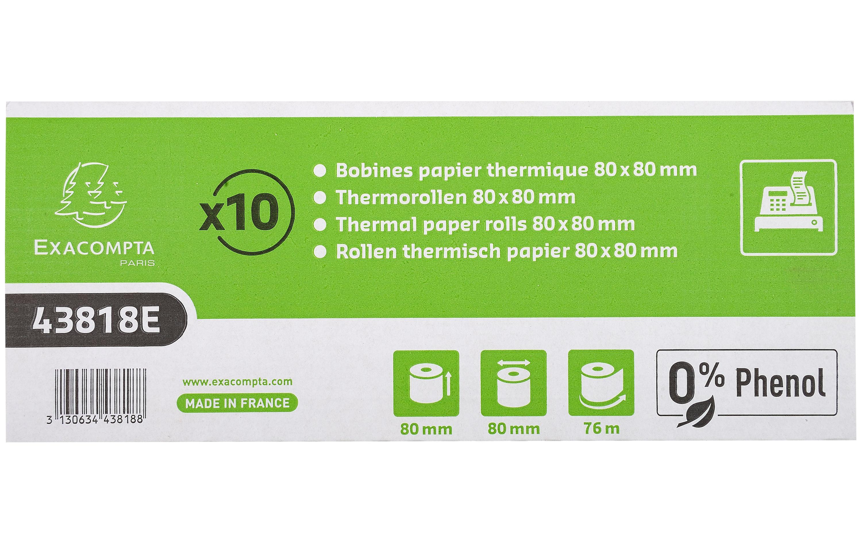 Exacompta Thermo-Papierrolle 80 x 80 x 12 mm, 76 m, 10 Stück