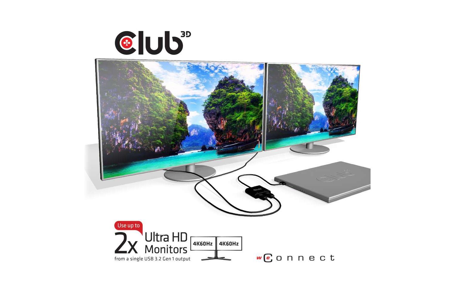 Club 3D Adapter USB Typ-A 3.1 - 2x HDMI 2.0