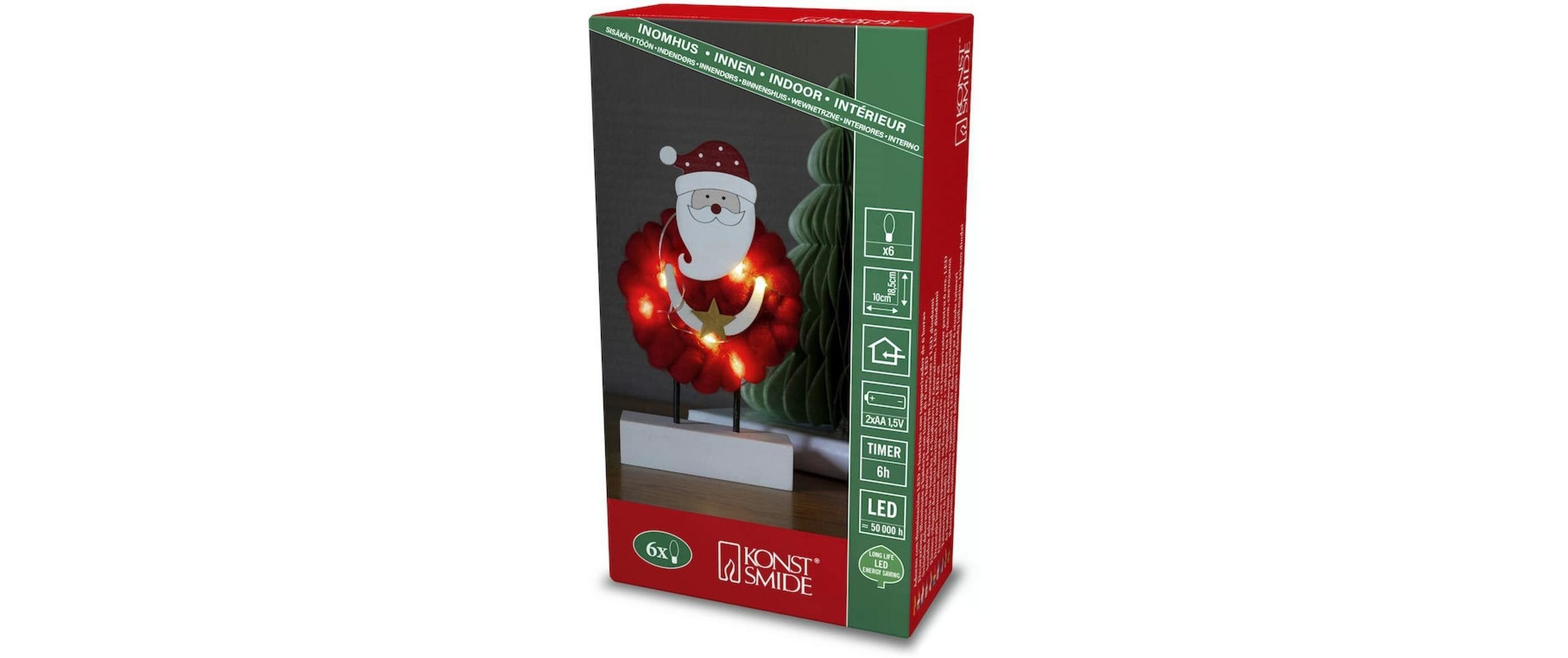 Konstsmide LED-Figur Santa, Holz & Baumwolle, 6 LED