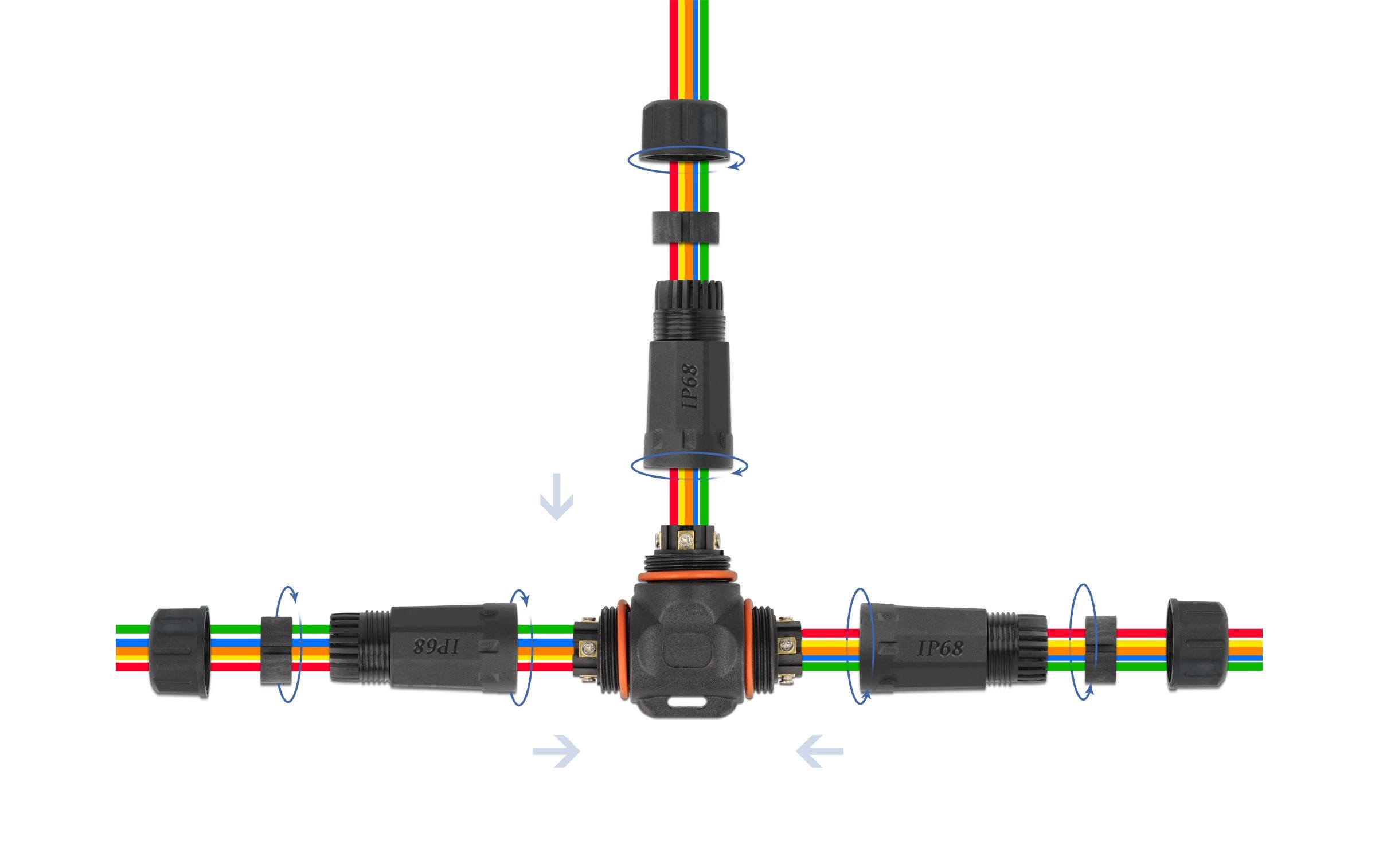 Delock Verbindungsmuffe IP68, T-Stück, 5 Pin, 4.5 - 7.5 mm schwarz