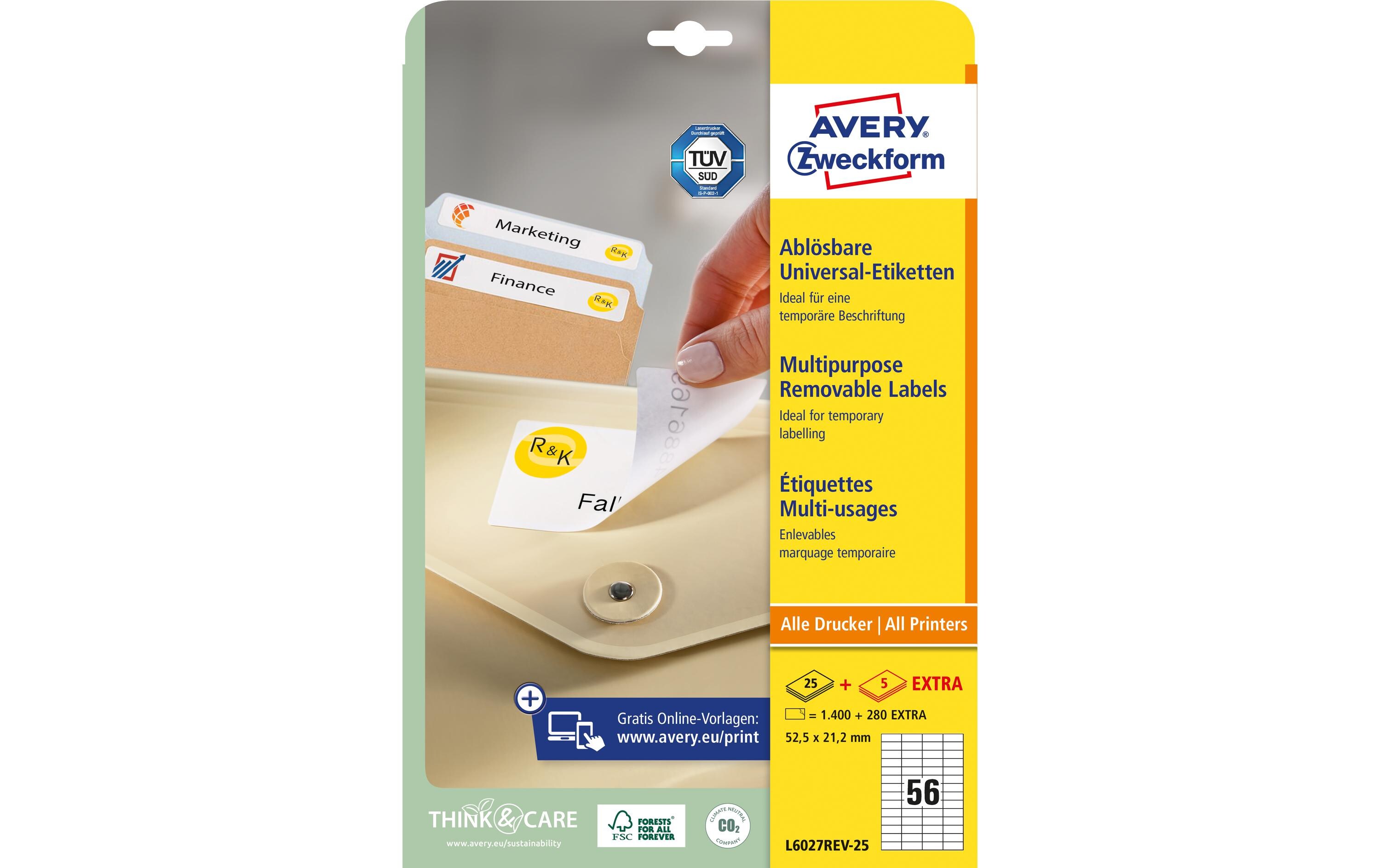 Avery Zweckform Universal-Etiketten L6027REV-25, 52.5 x 21.2 mm, 30 Blatt