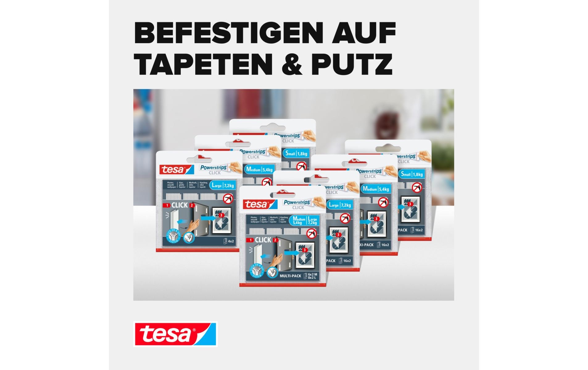 tesa Montagestreifen Powerstrips CLICK Large 16 Paar, 7.2 kg