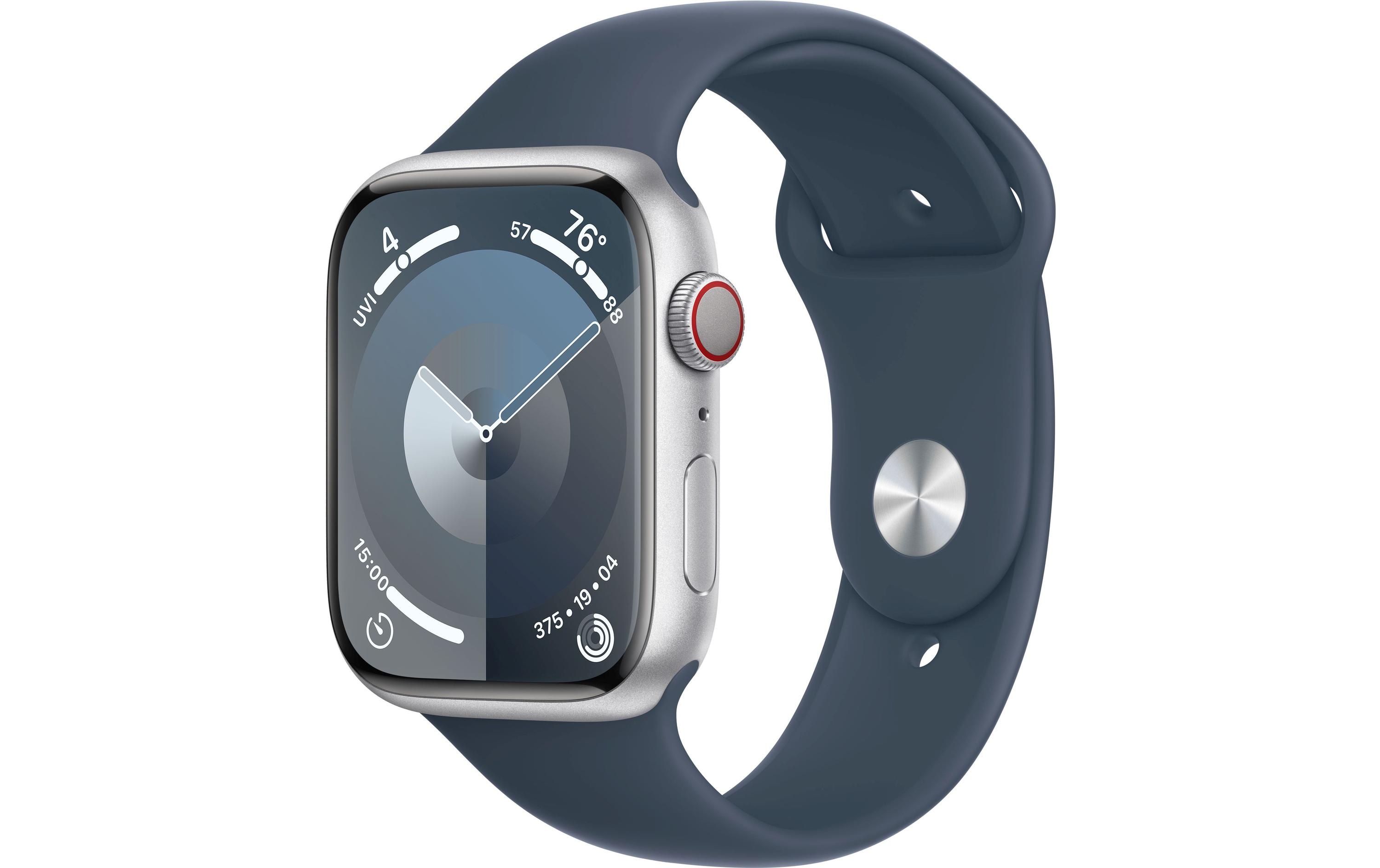 Apple Watch Series 9 45 mm LTE Alu Silber Sport Sturmblau S/M