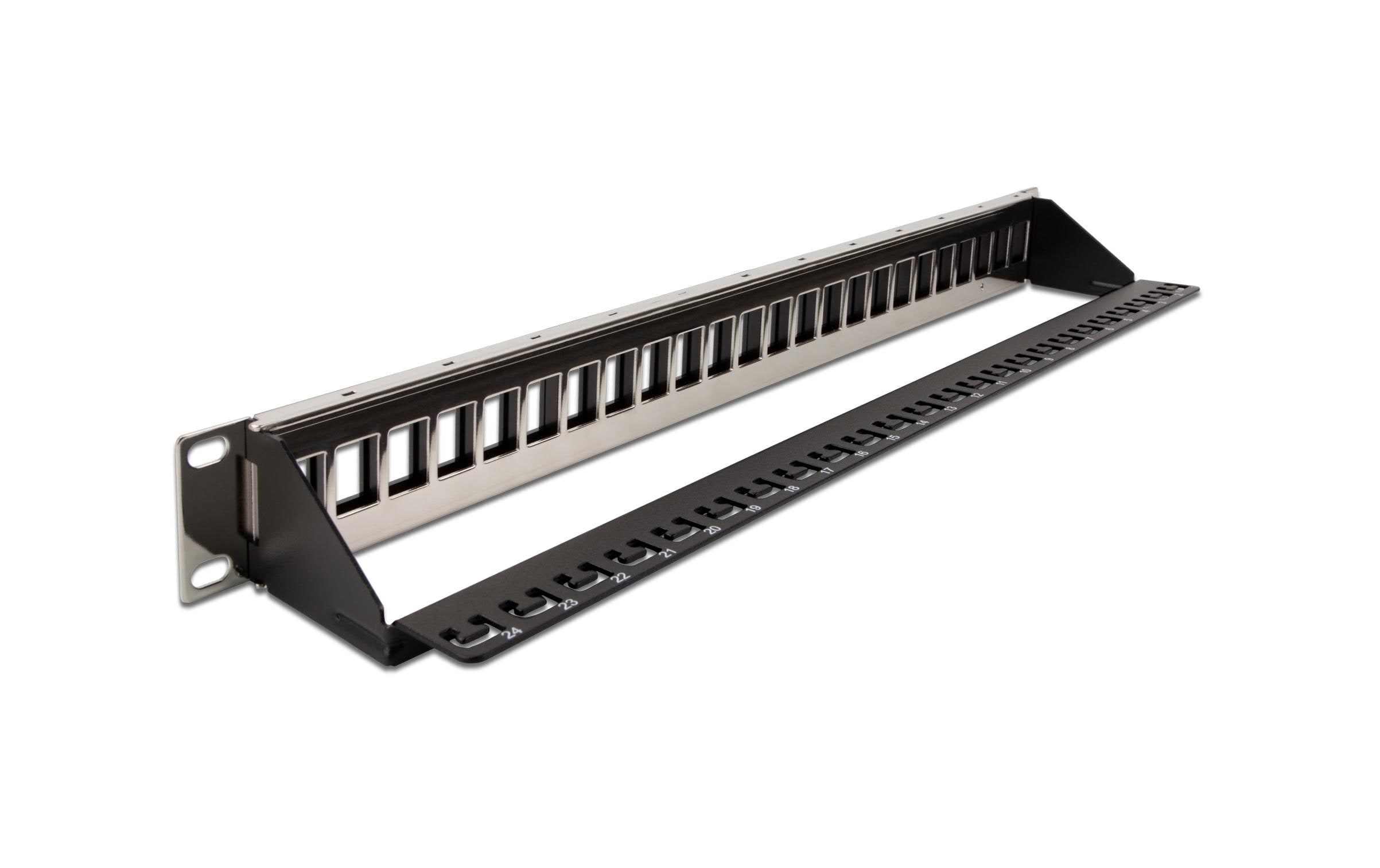 Delock Patchpanel Keystone 24 Port mit Entlastungsschiene 19 Rack