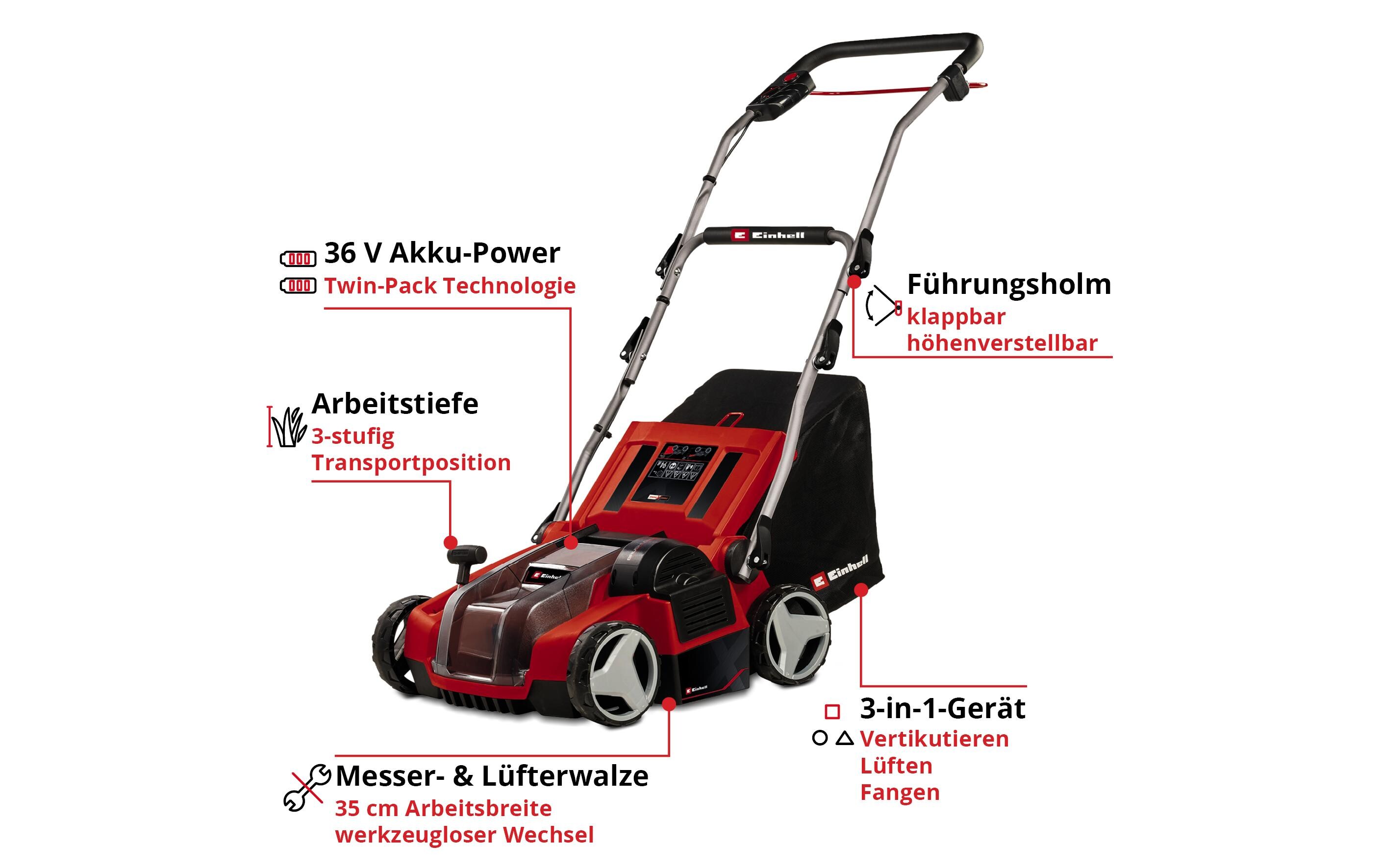 Einhell Akku-Vertikutierer-Lüfter, GE-SA 36/35 Li-Solo