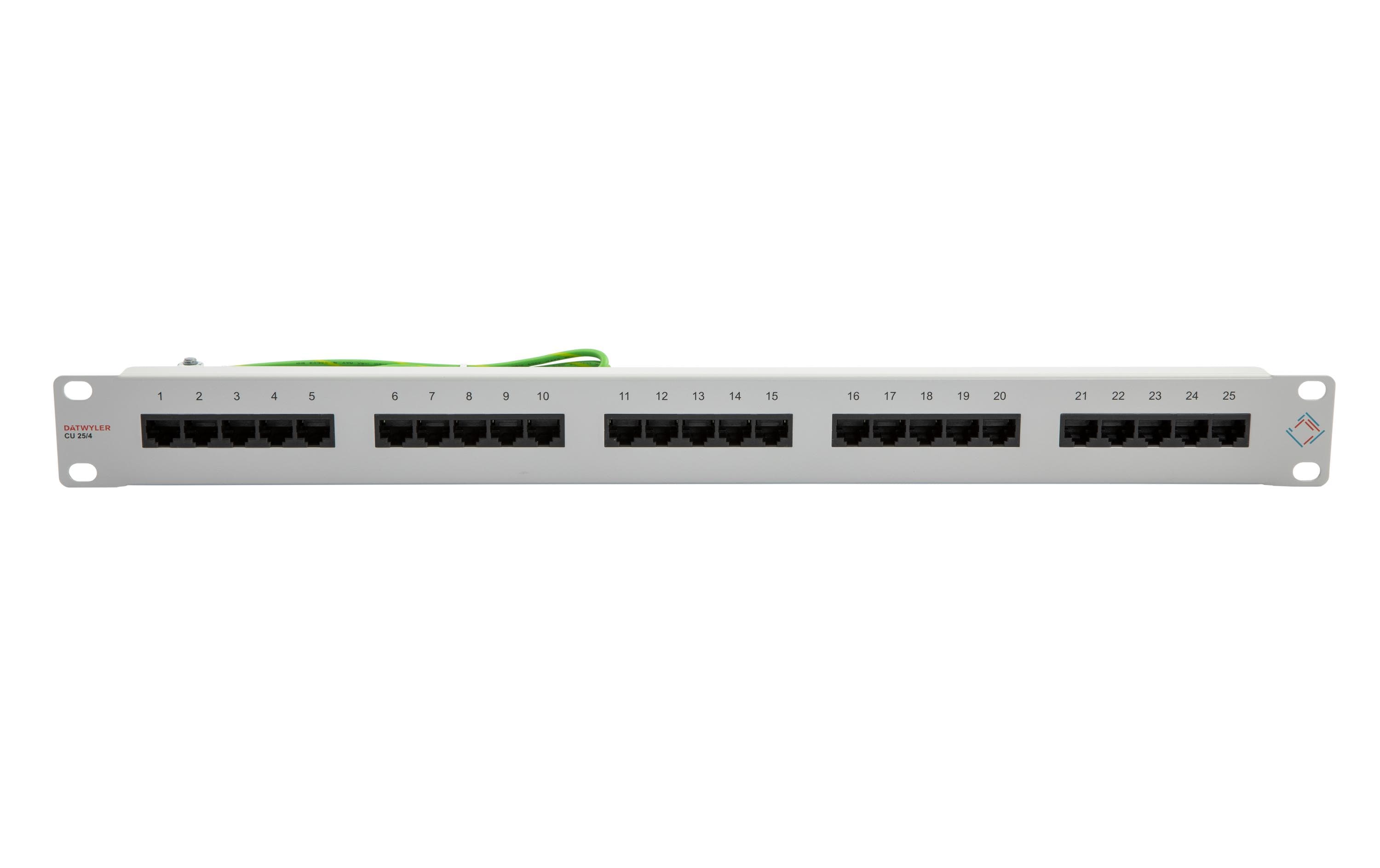 Dätwyler IT Infra Patchpanel CU 25/4 mit 25x RJ45 jacks, Cat.3 19 Rack grau