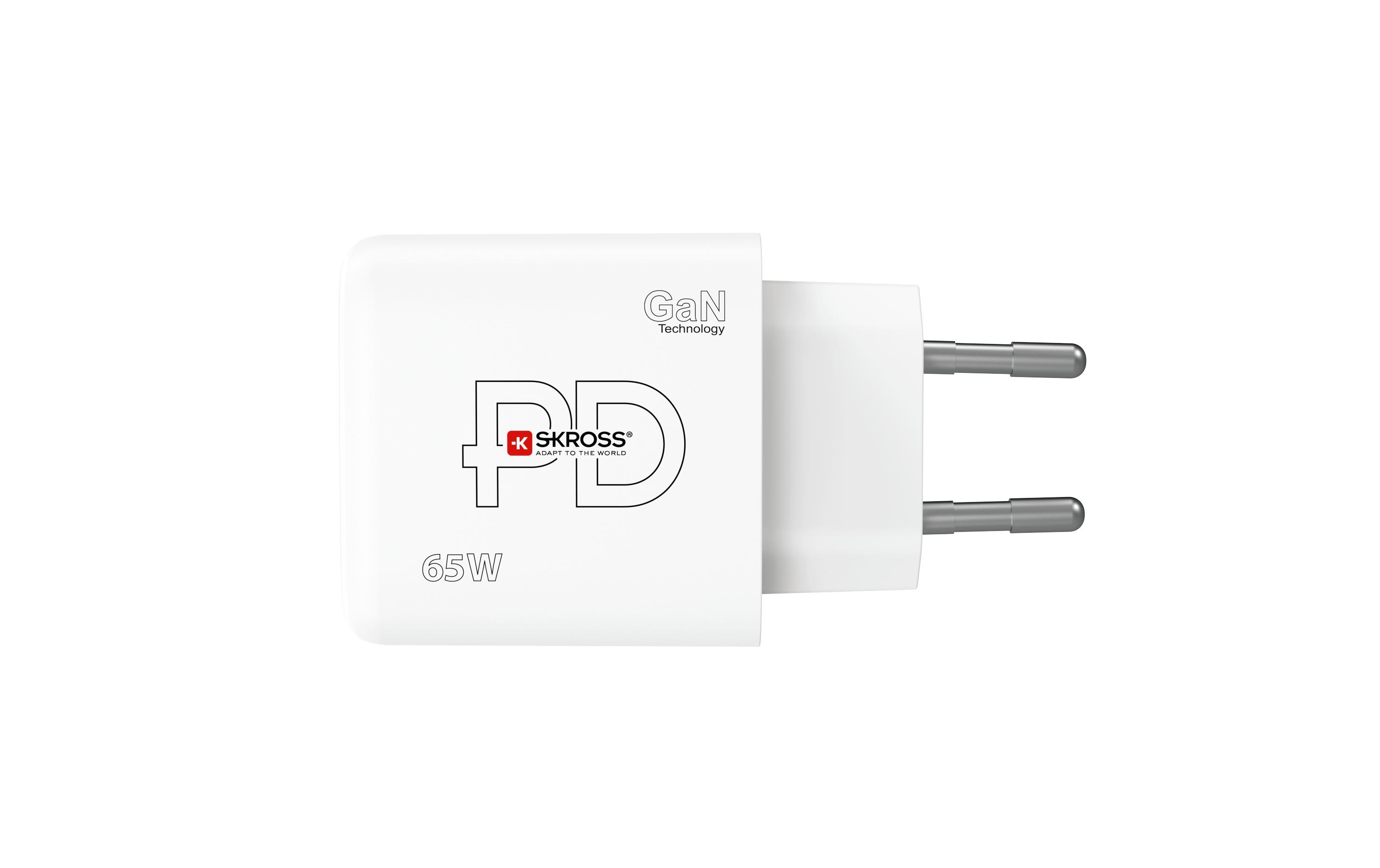 SKROSS USB-Wandladegerät GaN EU, 2x USB-C, 1x USB-A, 65 W, Weiss