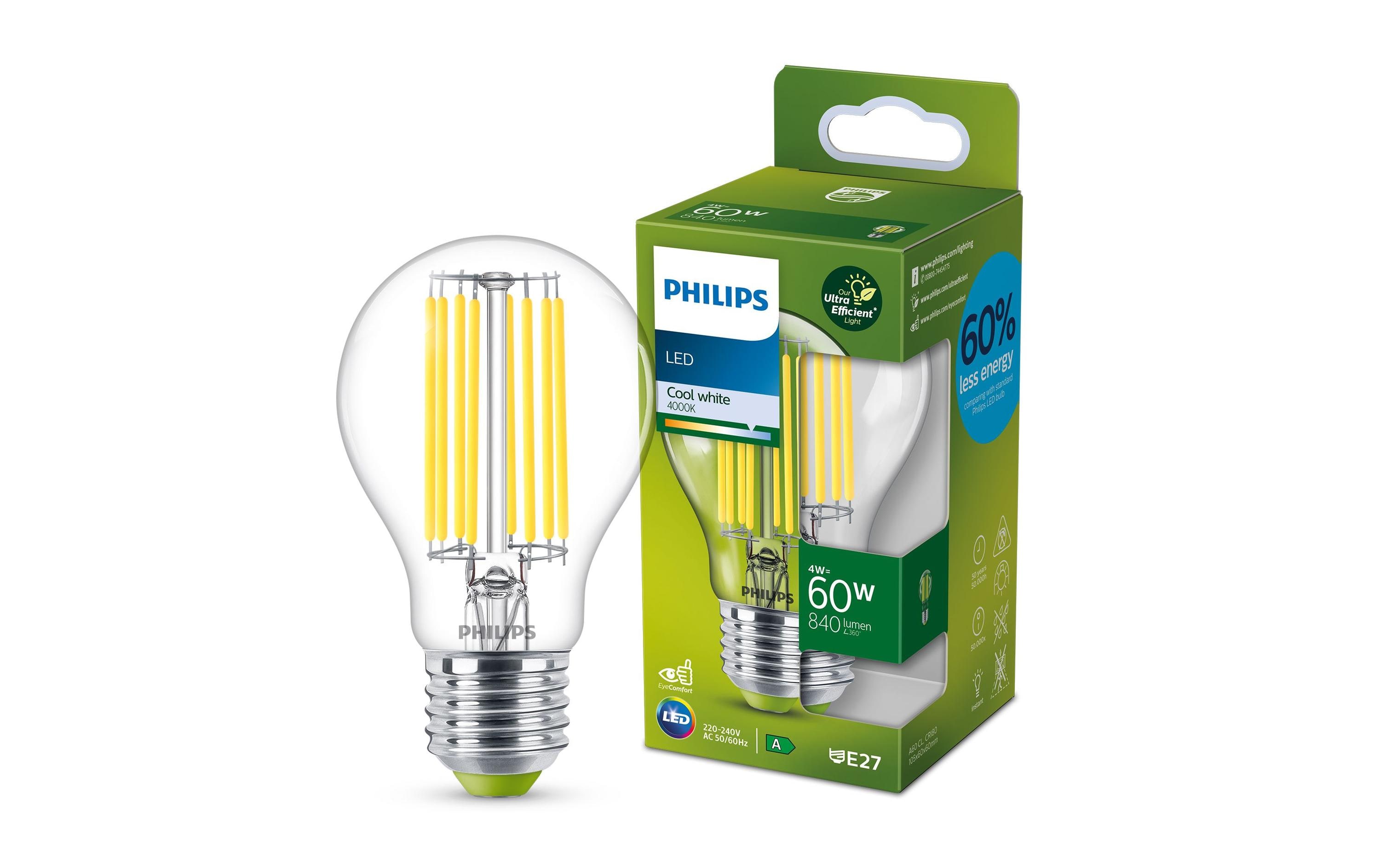 Philips Lampe E27 LED, Ultra-Effizient, Neutralweiss, 60W Ersatz