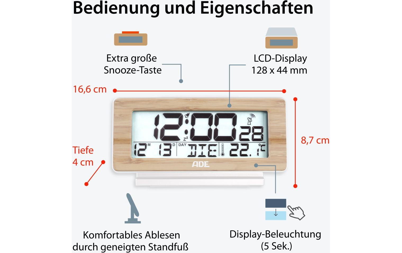 ADE Digitalwecker Temperatur-& Datumsanzeige