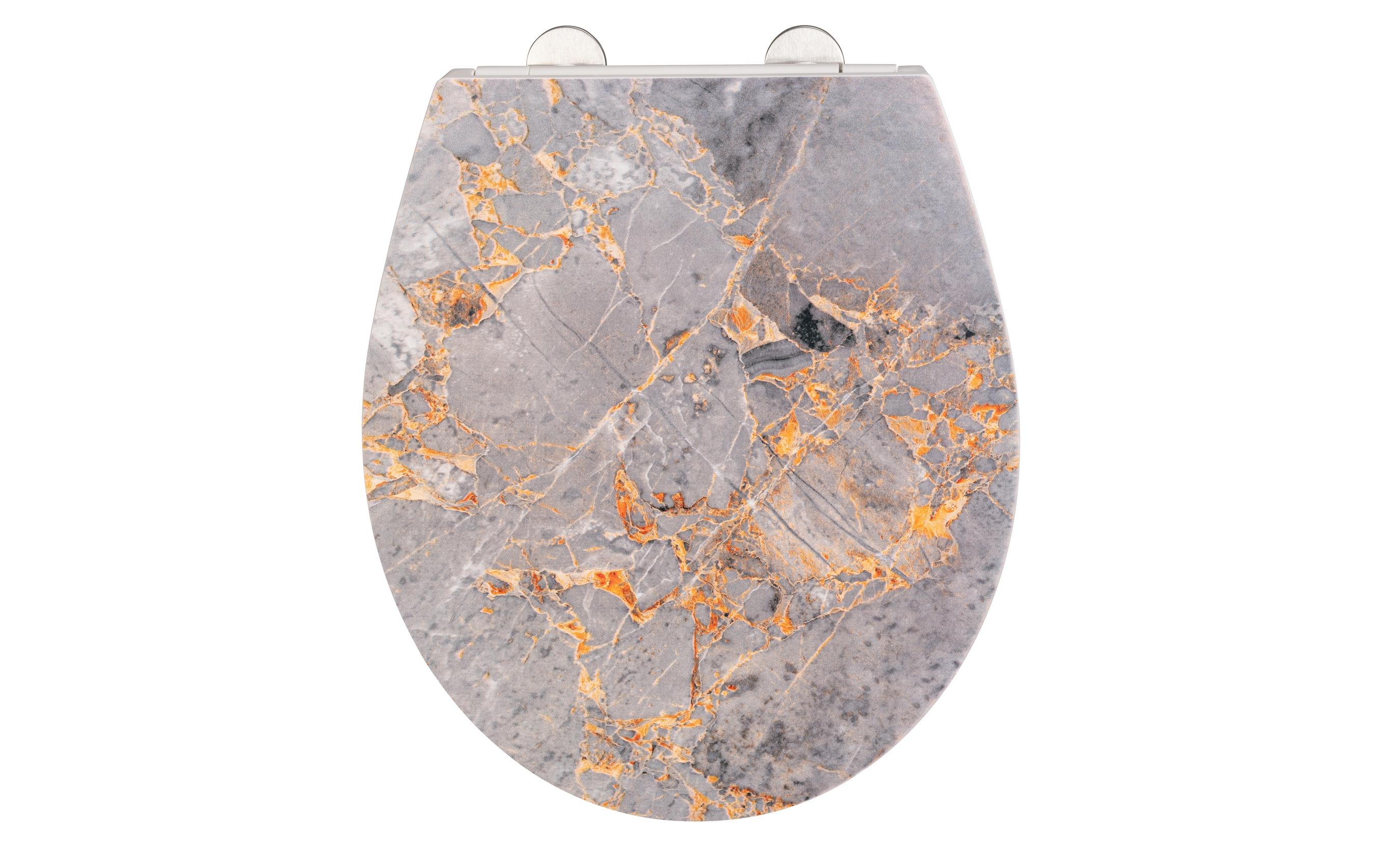 Wenko Toilettensitz Grey Marble Absenkautomatik, Gelbgold/Grau