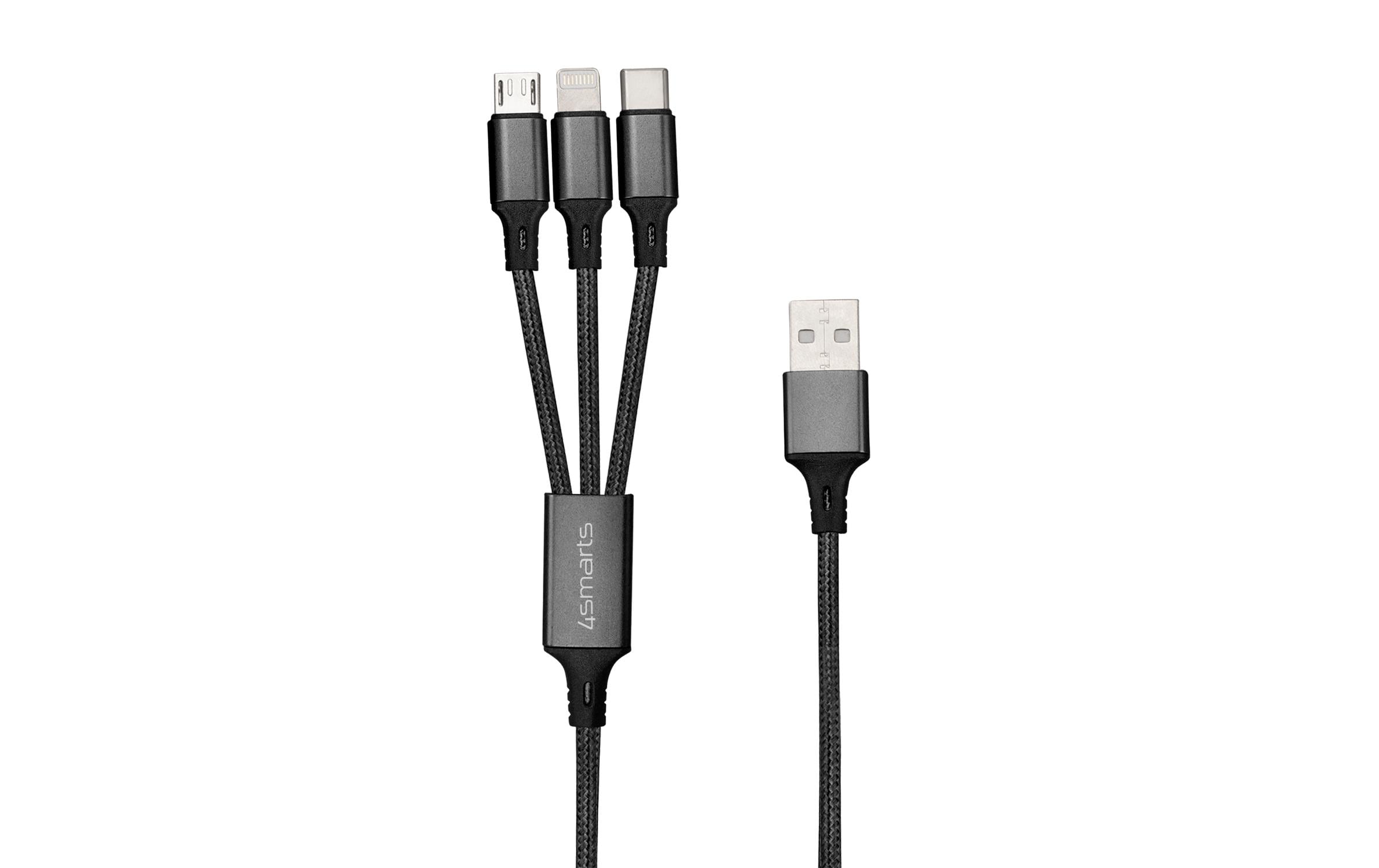 4smarts USB-Ladekabel 2.4A USB A - Lightning/Micro-USB B/USB C 0.2 m