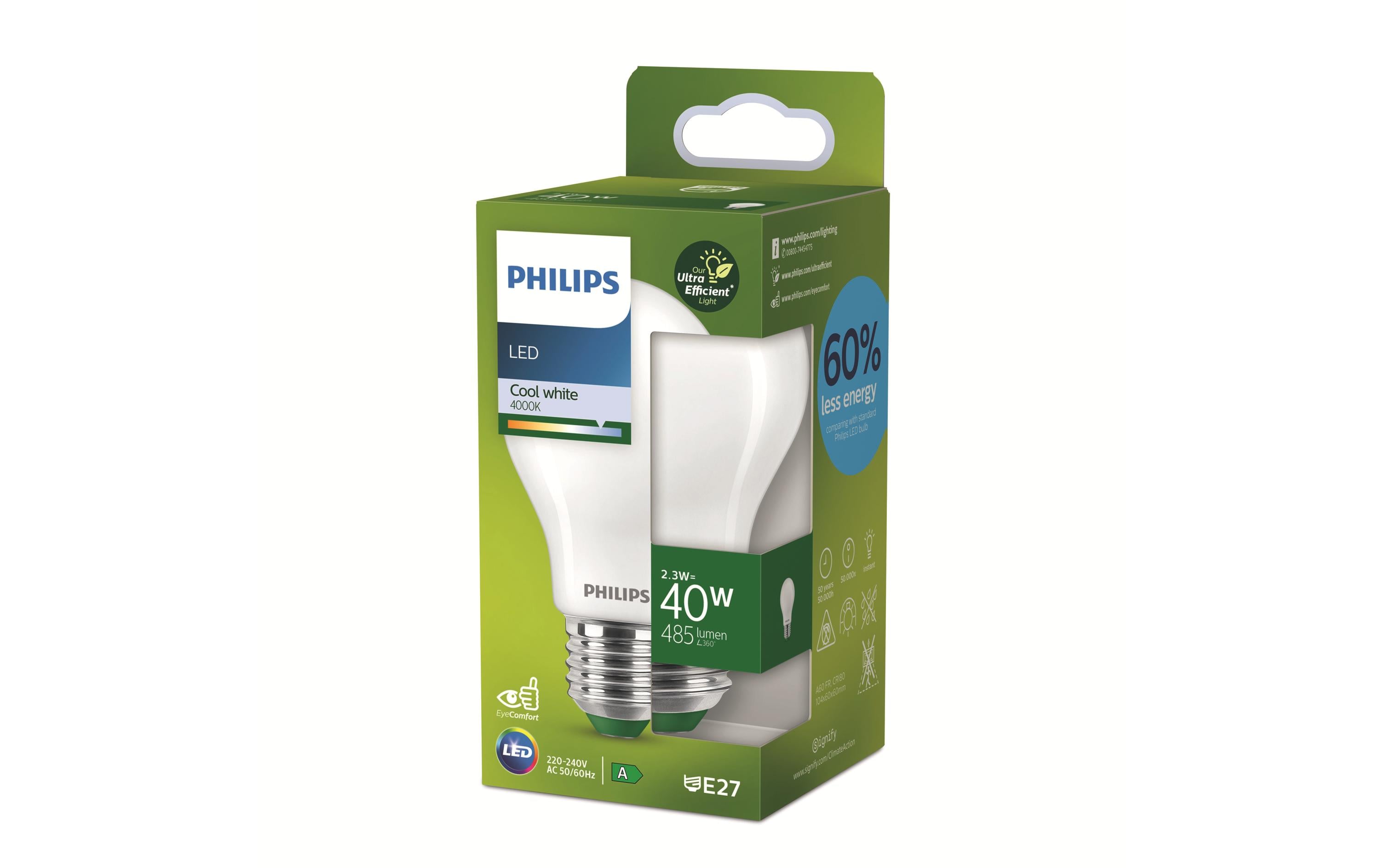 Philips Lampe E27 LED, Ultra-Effizient, Neutralweiss, 40W Ersatz