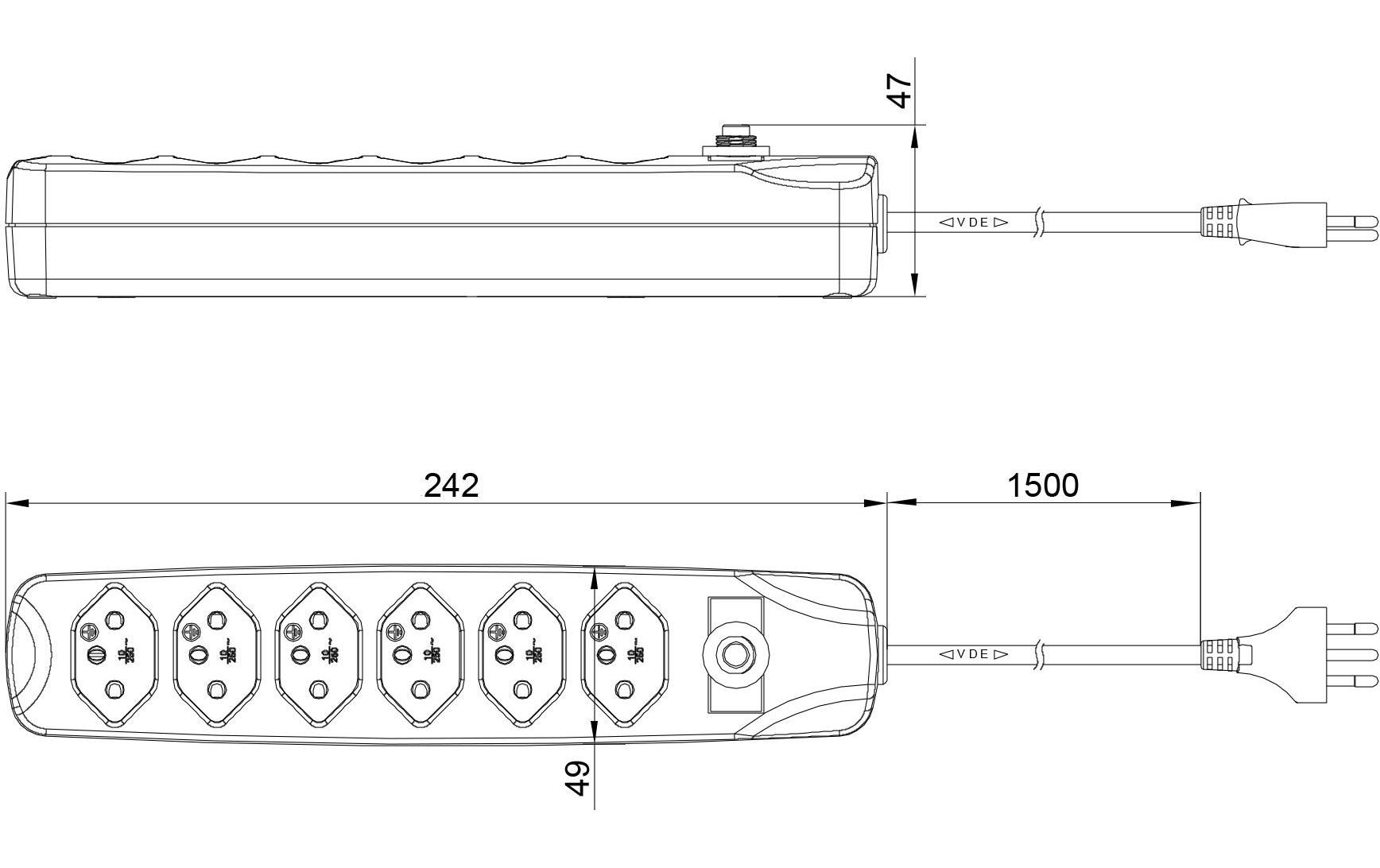 FURBER.power Steckdosenleiste mit Überlastschutz 6x T13, 25 Stück