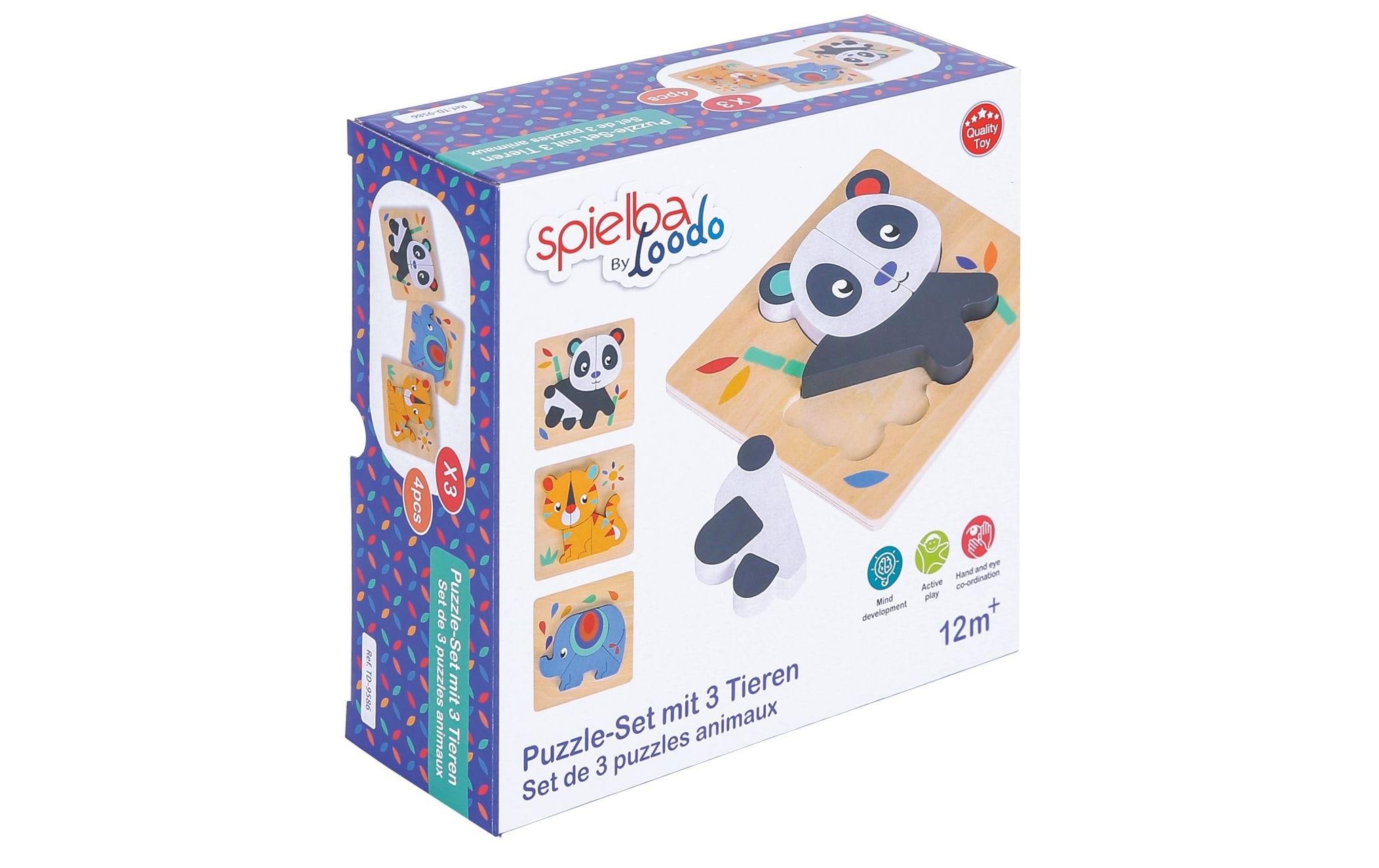 Spielba Holzspielwaren Puzzle-Set mit Panda, Elefant, Giraffe