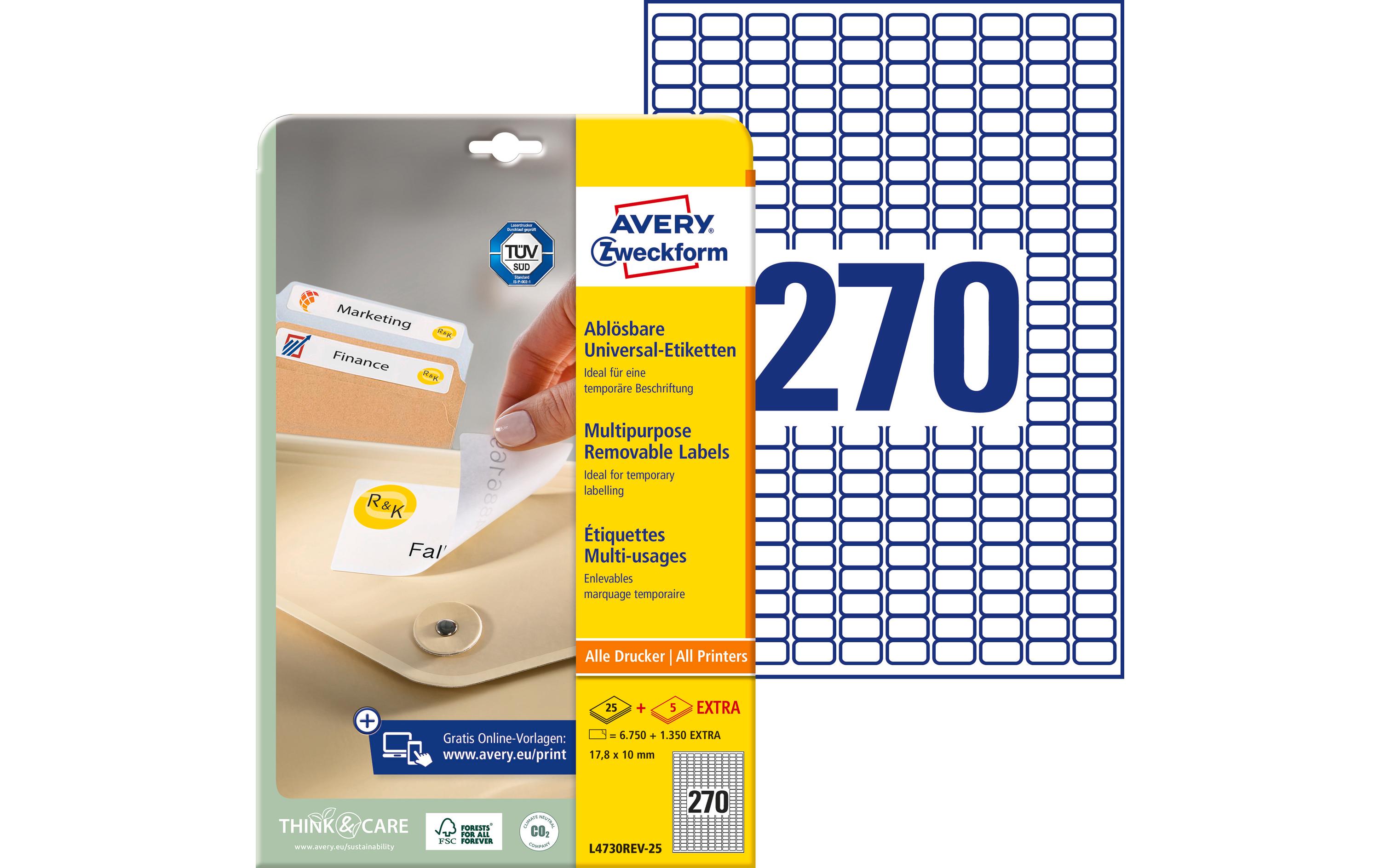 Avery Zweckform Mini-Etiketten Stick + Lift 17.8 x 10 mm, 30 Blatt