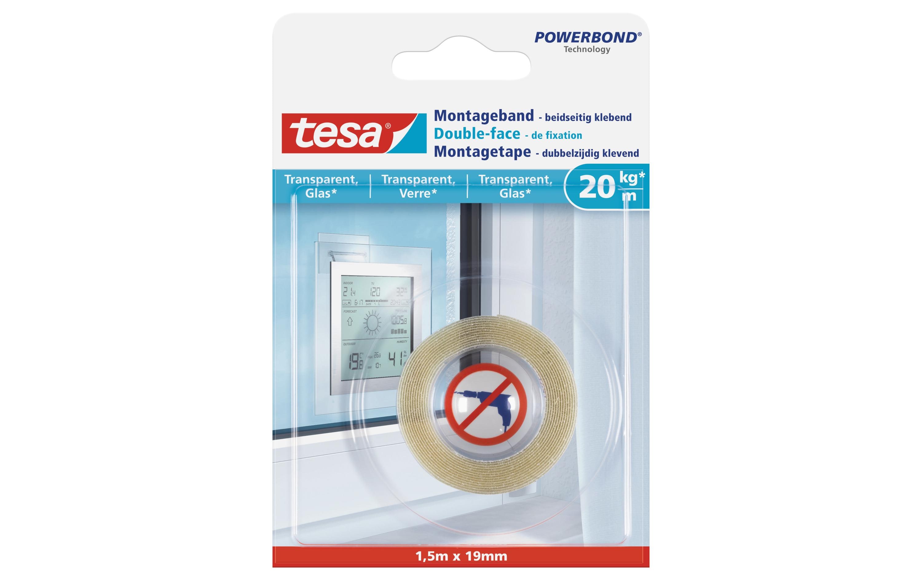 tesa Montageband 1.5 m x 19 mm für transparente Flächen